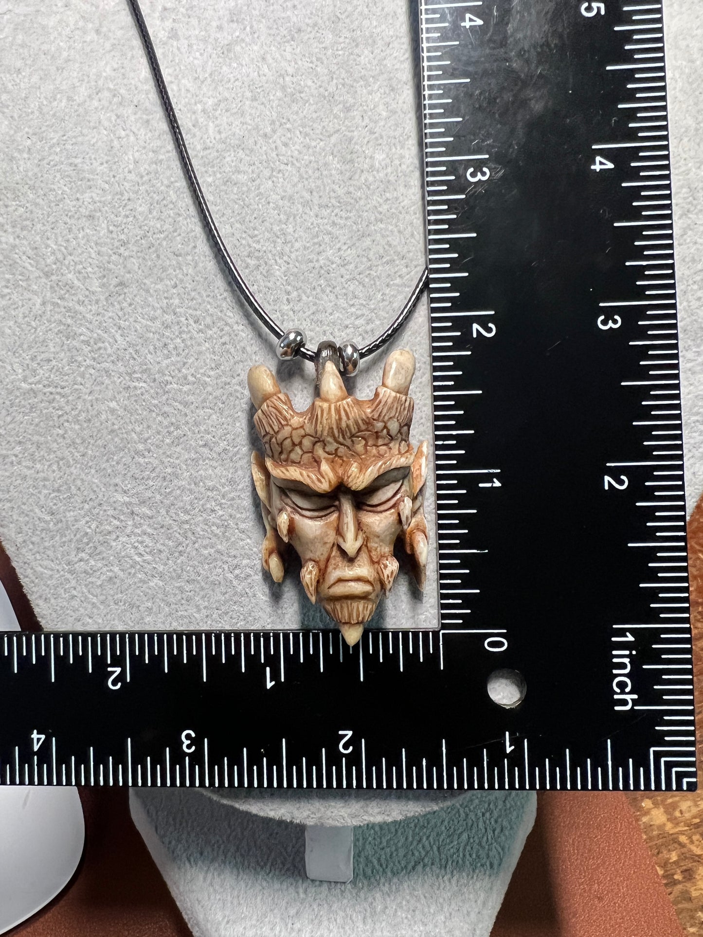 Devil Satan Lucifer Horned Pendant carved from Deer Antler from Mexico #H