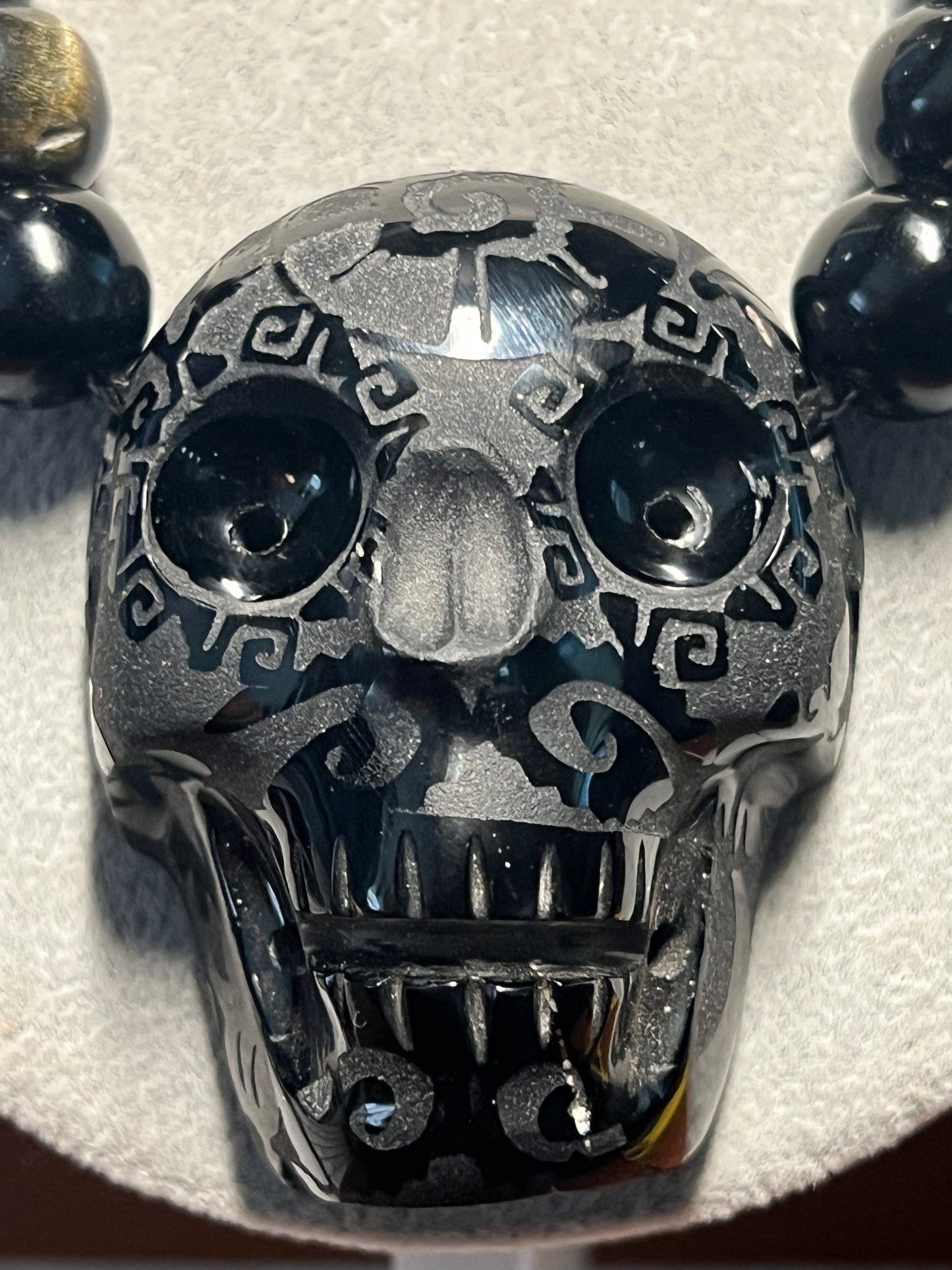 Black Obsidian Skull Pendant Mictlantecuhtli Ometeotl Hunab Ku Mexica #36