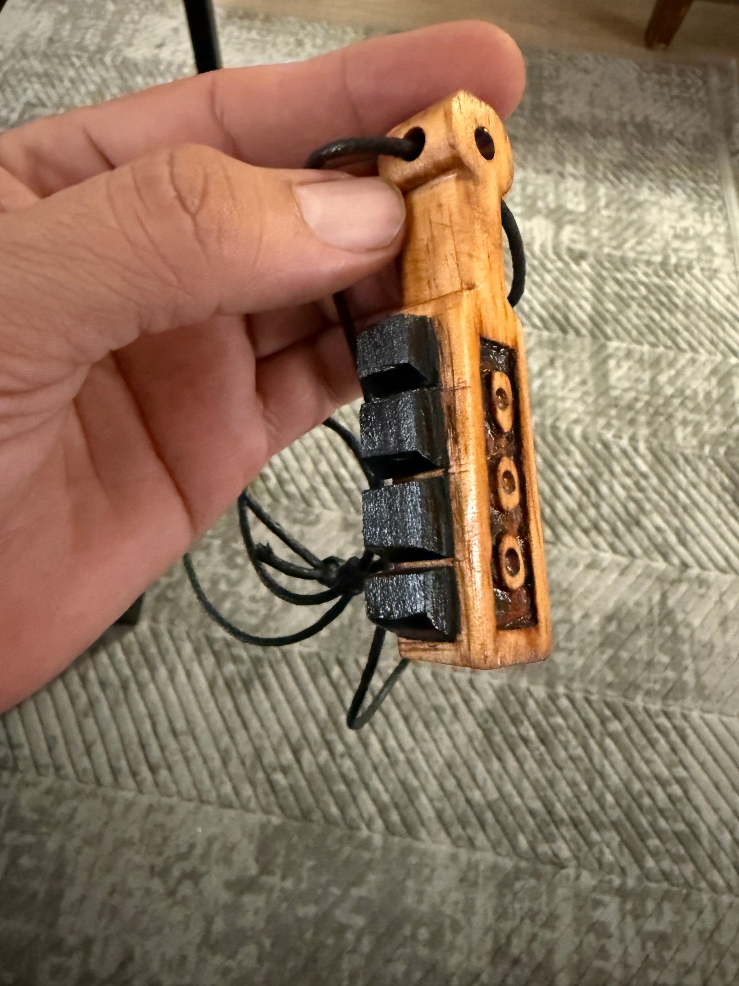 Mini Macuahuitl Necklace, 3 Zeros, Aztec, Mexican, Mexico, Ancient Warrior, Wood Carved, Replica Weapon (#40)