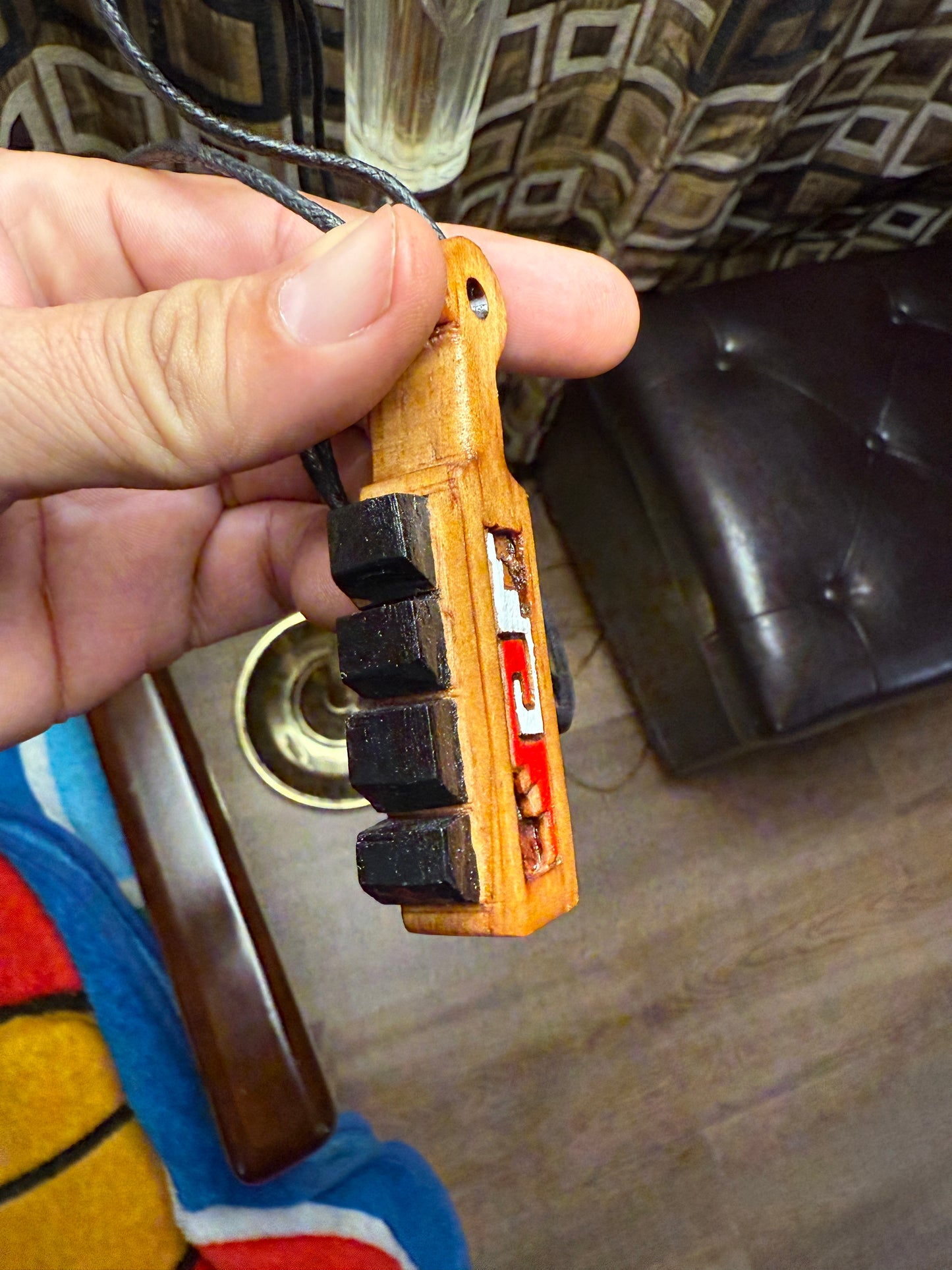 Mini Macuahuitl Necklace, 1 Chimalli Painted, Aztec, Mexican, Mexico, Ancient Warrior, Wood Carved, Replica Weapon (#40)