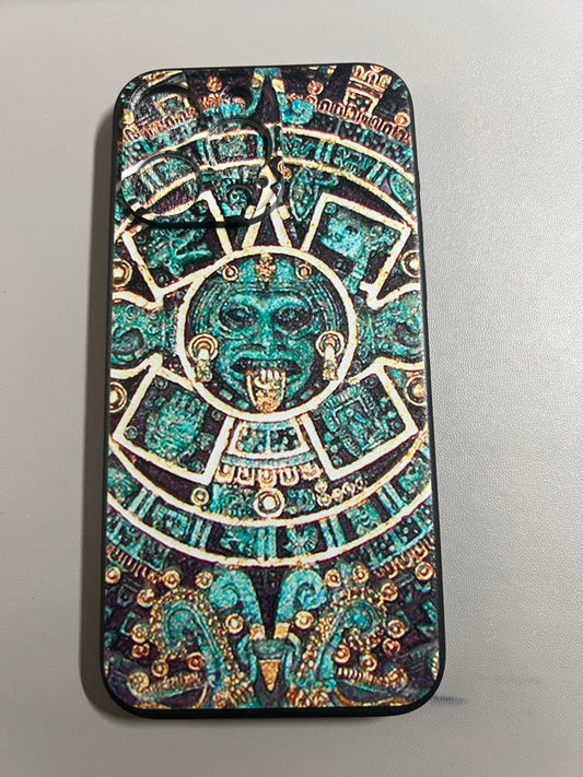 Aztec Calendar Green Jade Turquoise Mosaic color iPhone 15, iPhone 15 Pro, iPhone 15 Plus, iPhone 15 Pro Max Case, Covers