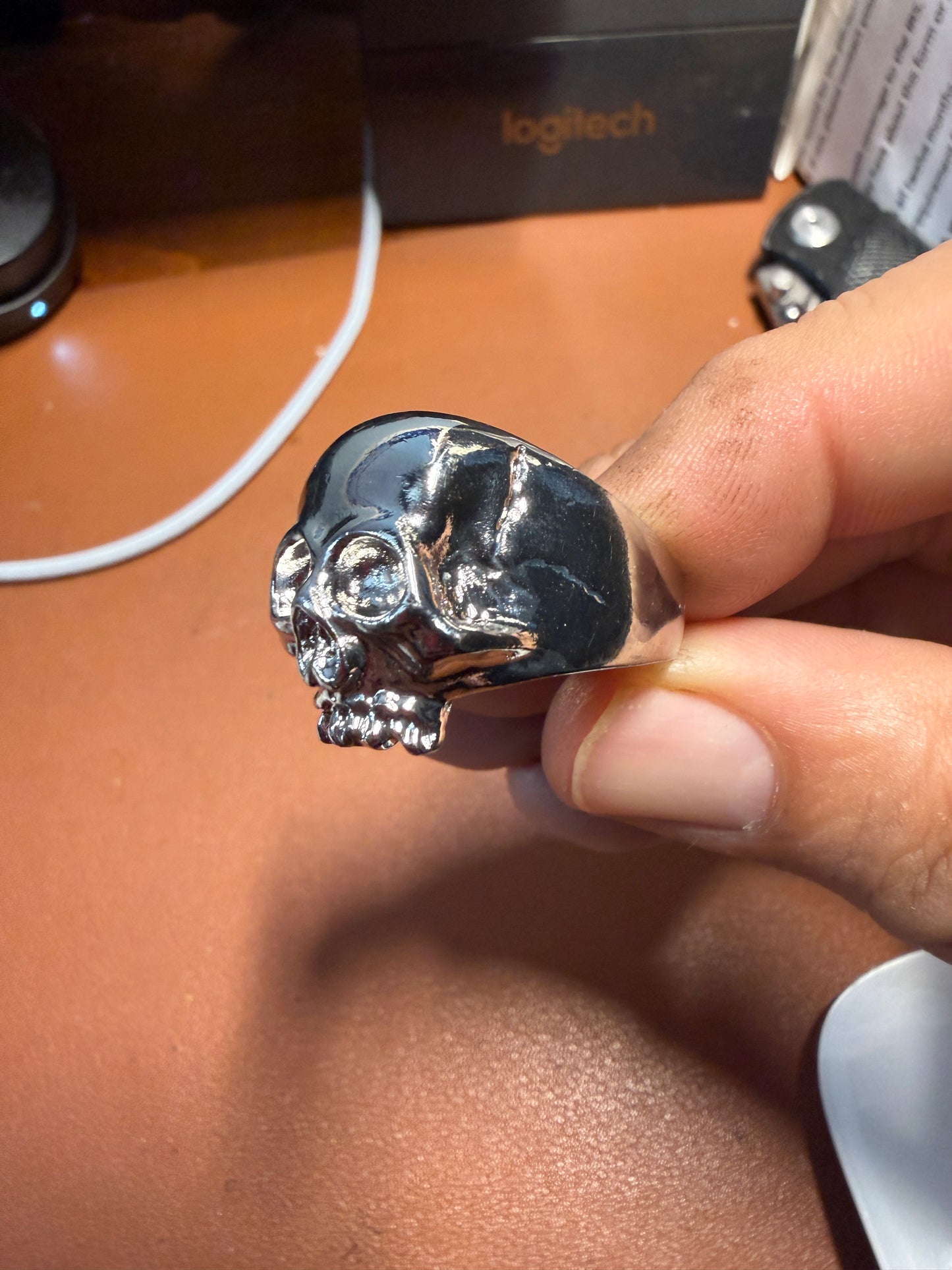 Pirate Skull Ring – Pirate Biker Style – Aztec - Rocker, Chrome Metal Alloy #14