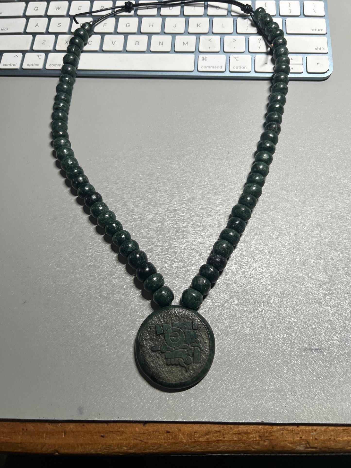 Tlaloc Azteca Rain God, Jade Necklace, Beaded, Necklace 24+" Mexican, Aztec, Mexica, Rain God, Pagan #C18