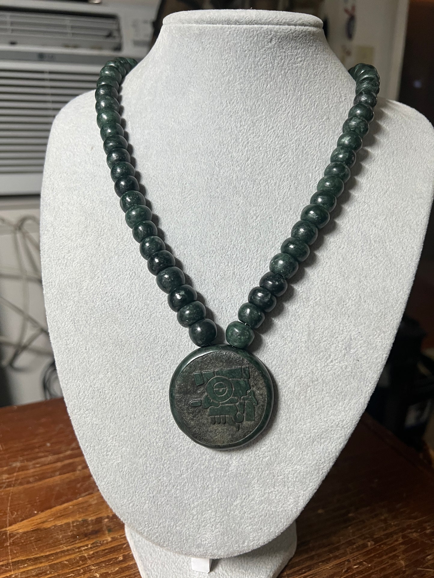 Tlaloc Azteca Rain God, Jade Necklace, Beaded, Necklace 24+" Mexican, Aztec, Mexica, Rain God, Pagan #C18