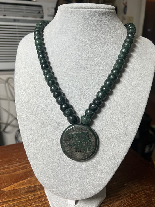 Tlaloc Azteca Rain God, Jade Necklace, Beaded, Necklace 24+" Mexican, Aztec, Mexica, Rain God, Pagan #C18