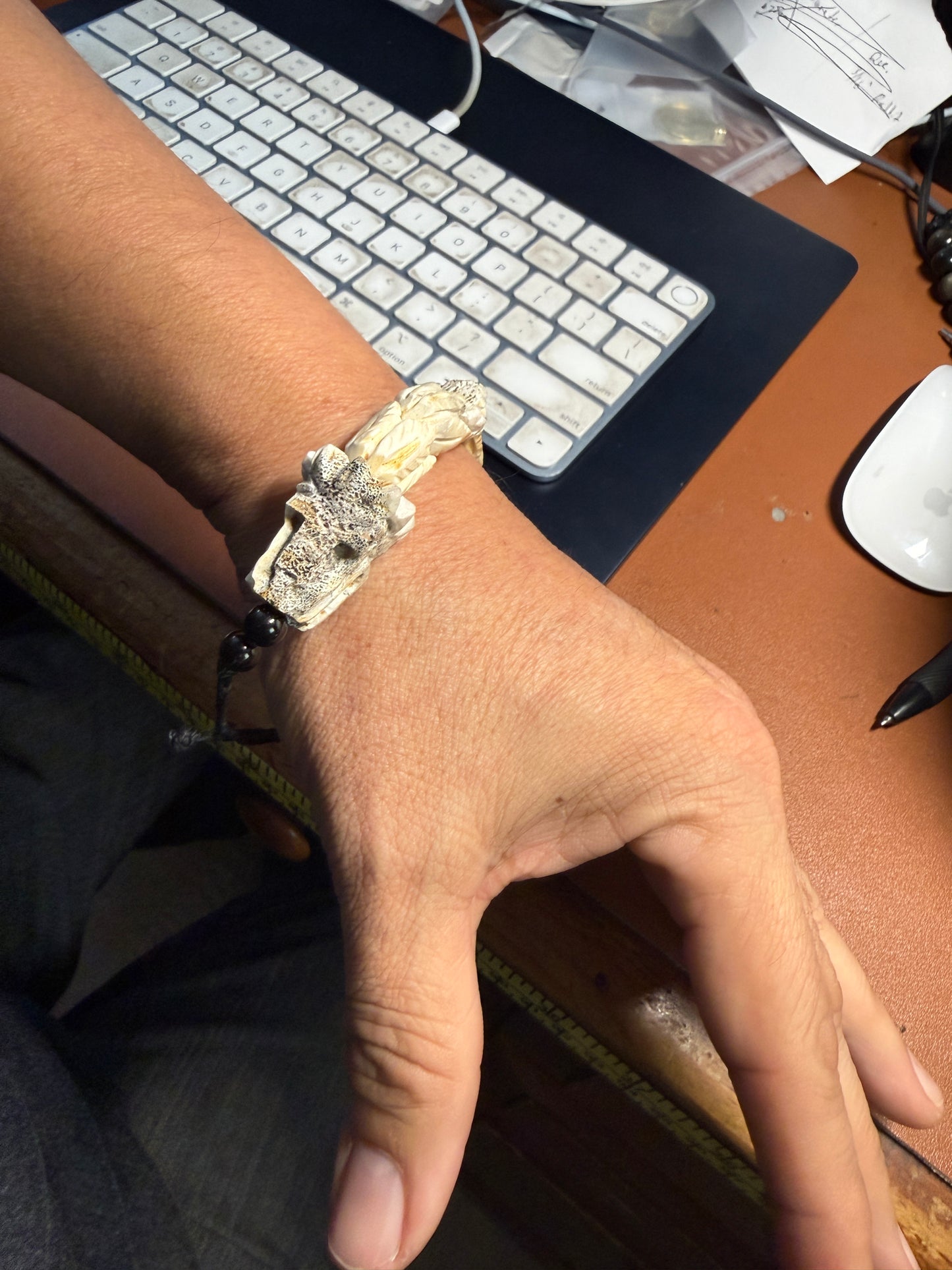 Aztec Quetzalcoatl Mayan Kukulkan handmade bracelet carved of deer antler #H