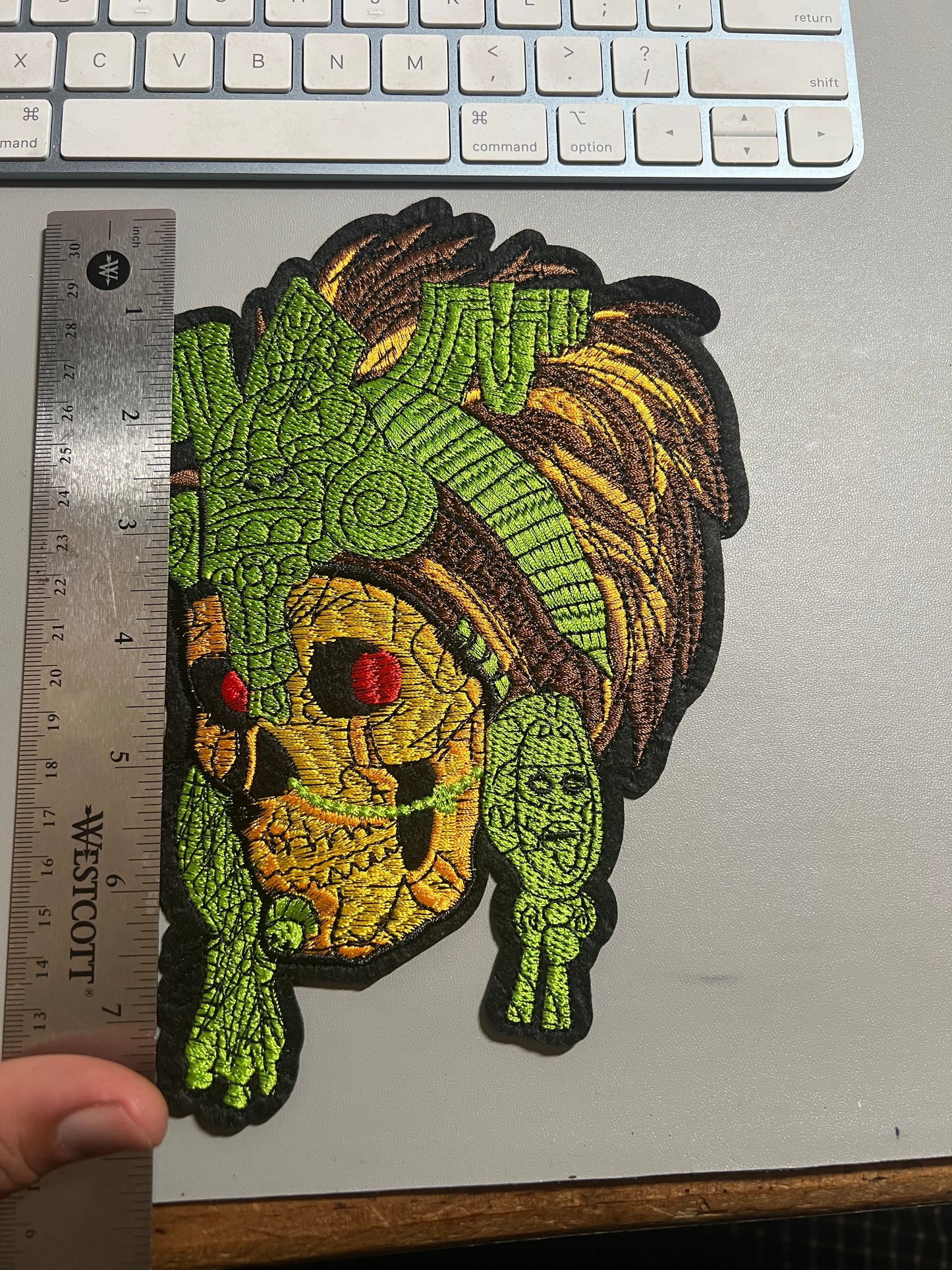 Aztec or Mayan Mictlantecuhtli Warrior Patch, Large, 9", iron on patches, Mexica, Mexican, Mexico, embroidered (#24)