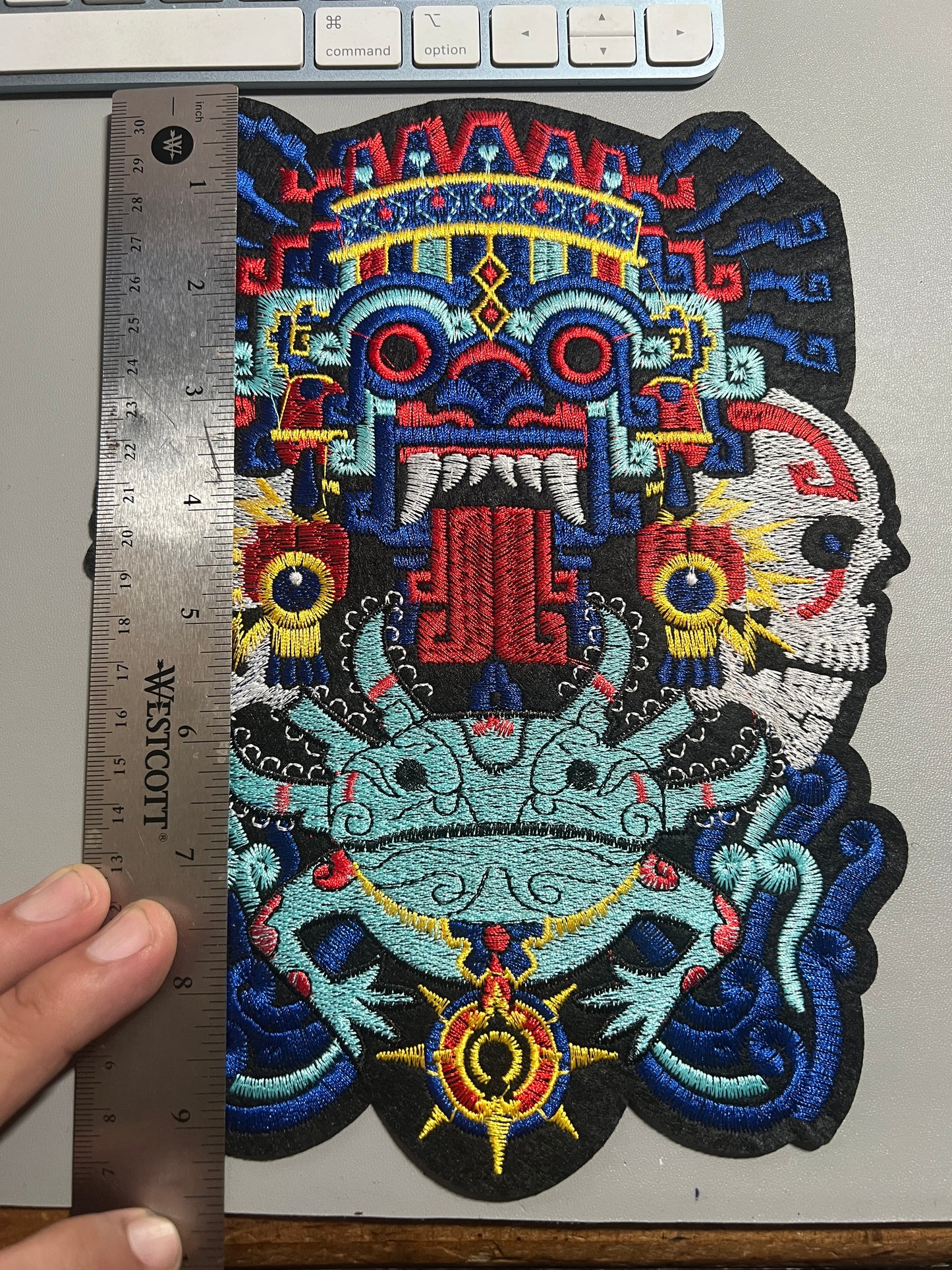 Large Tlaloc Axolotl Mictlantecuhtli Aztec Large Patch, iron on, 9.5", Mexica, Mexican, Indigenous, patches (#27)
