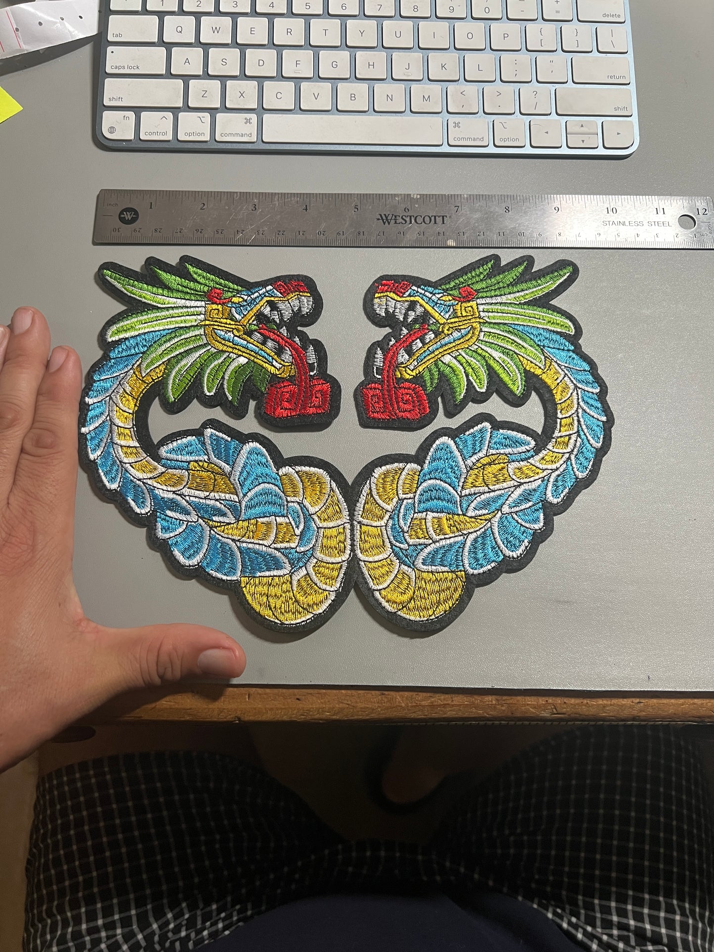 Large Kukulkan Quetzalcoatl, Serpent, feathered, plumed, Iron-On Patch, patches, 9" Heart Shape Mexico (#27)