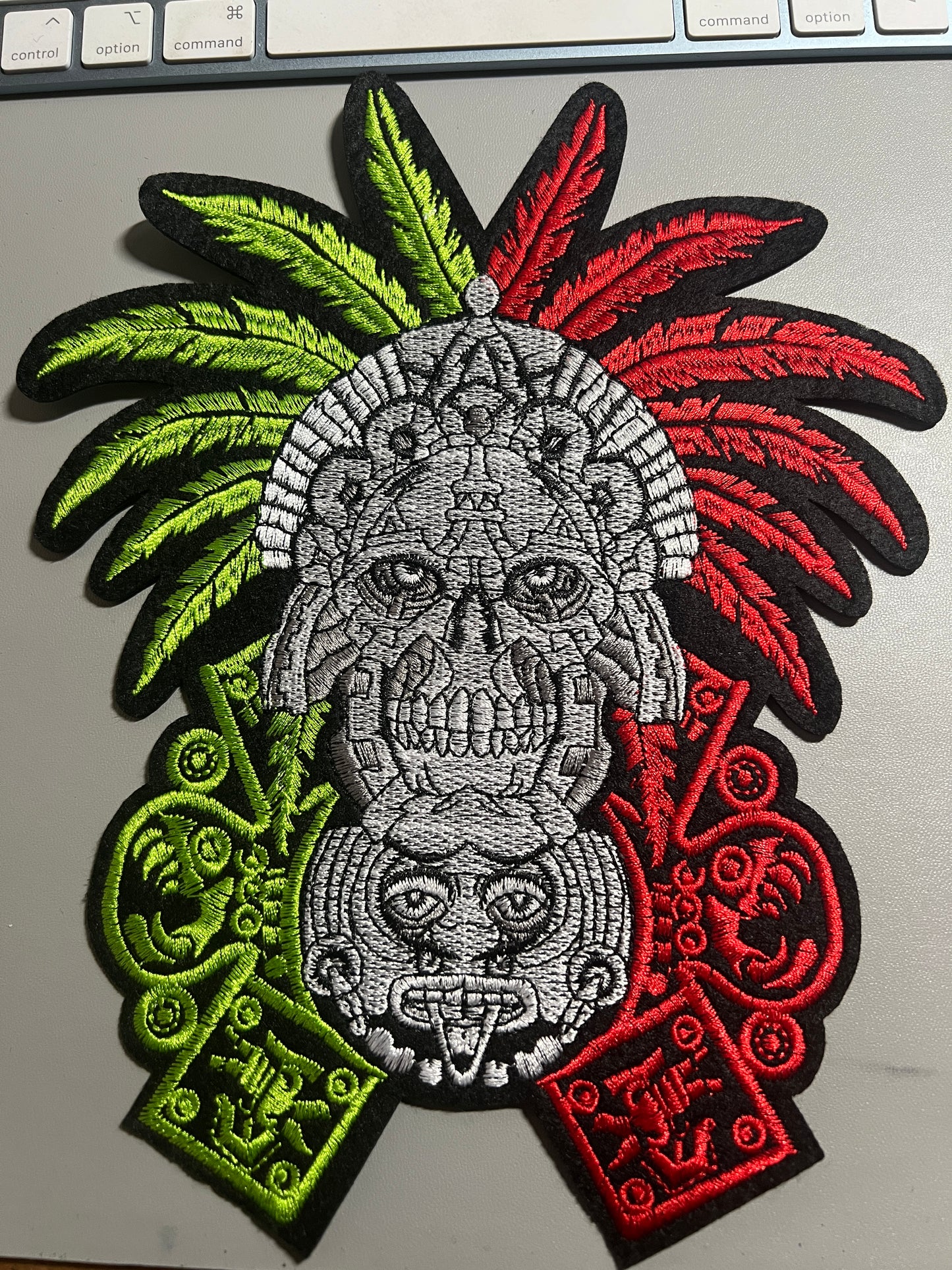 Aztec or Mayan Mictlantecuhtli Tonatiuh Sun Warrior Patch, Large, 9", iron on patches, Mexica, Mexican, Mexico, embroidered (#24)