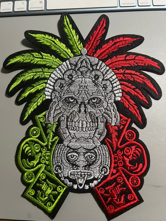 Aztec or Mayan Mictlantecuhtli Patch, Large, 8.5", iron on patches, Mexica, Mexican, Mexico, embroidered (#24)
