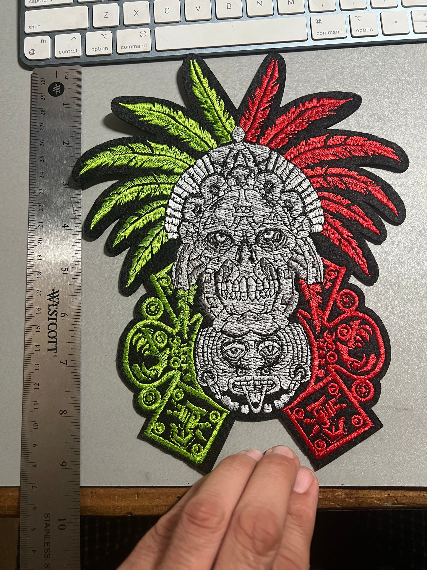 Aztec or Mayan Mictlantecuhtli Tonatiuh Sun Warrior Patch, Large, 9", iron on patches, Mexica, Mexican, Mexico, embroidered (#24)