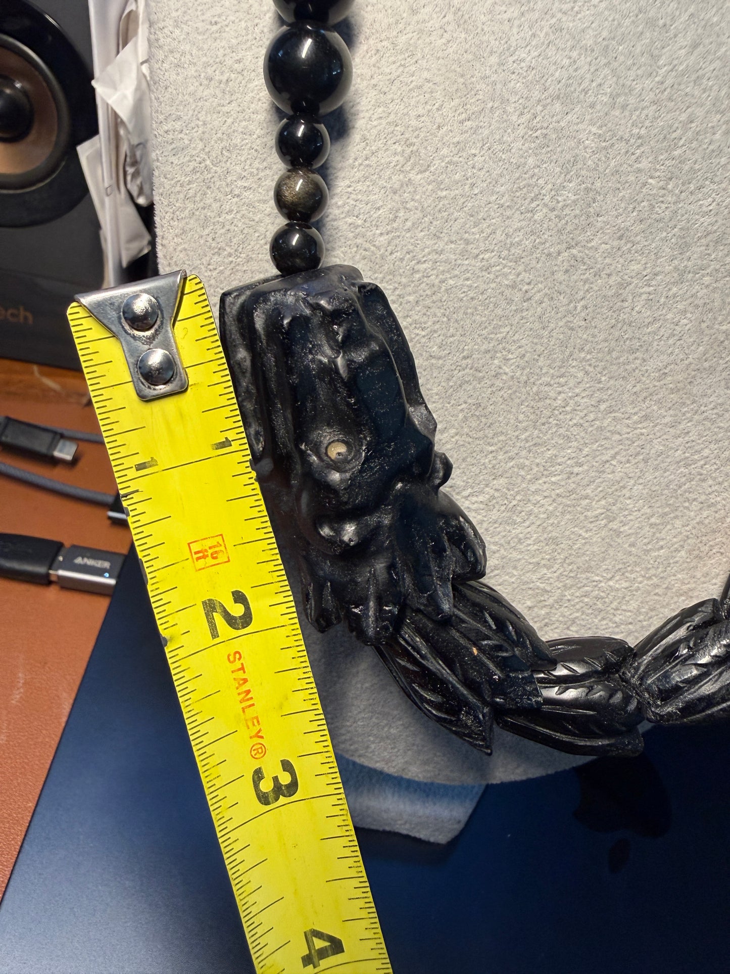 Aztec Quetzalcoatl Mayan Kukulkan handmade necklace carved of Obsidian #H