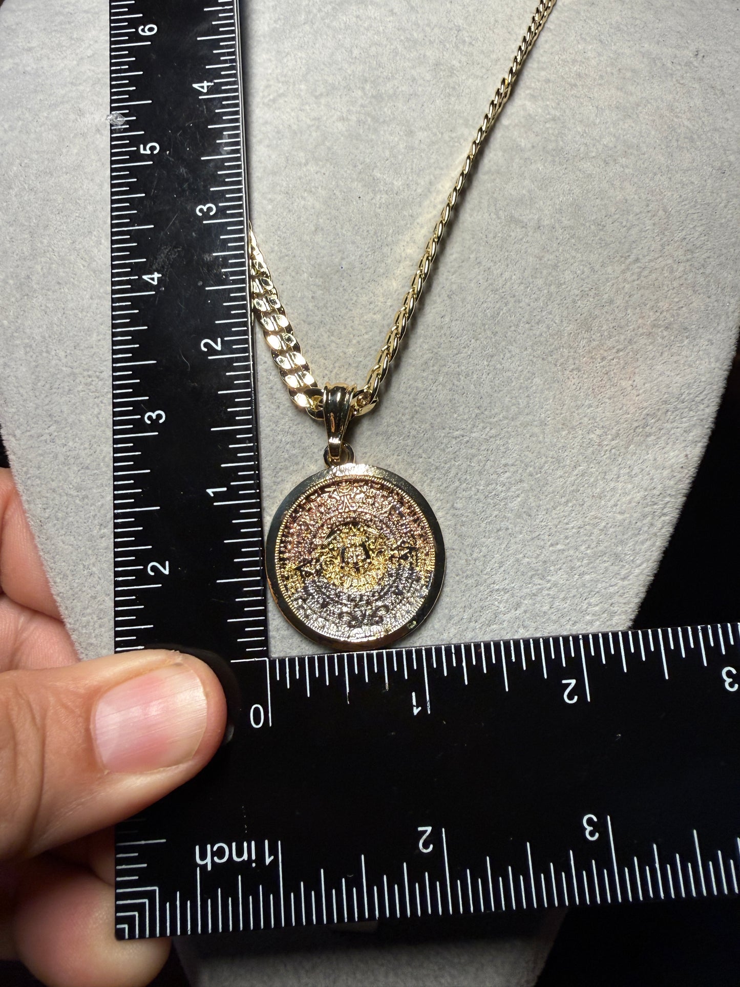 Aztec Calendar Charm Pendant Necklace Gold Plated, Tri Color, Calendario Azteca Jewelry #5 (Copy)