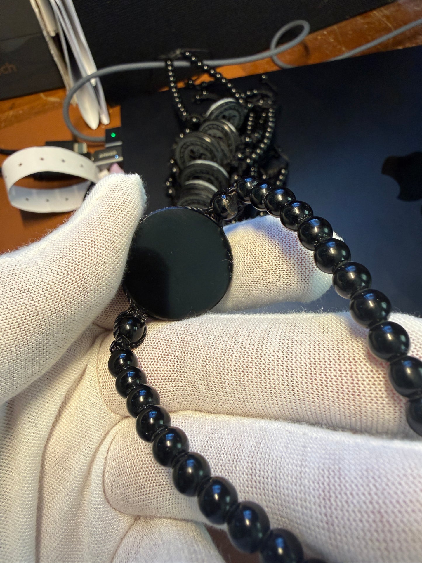 Day of the Dead, Greka, Obsidian Pendant, Bracelet, Mexico #37