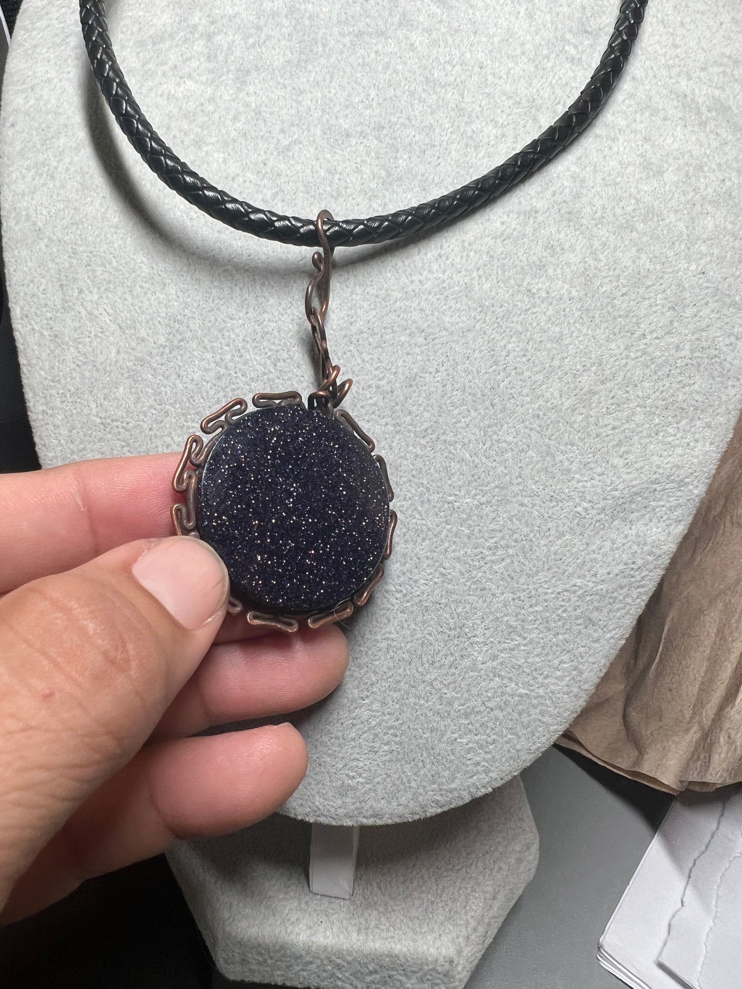 Blue Sparkles Aventurine Stone Kukulkan Quetzalcoatl Mexican Dragon Aztec Mexica Maya, 1.75", leather rope necklace, 20" Mexico (#16)