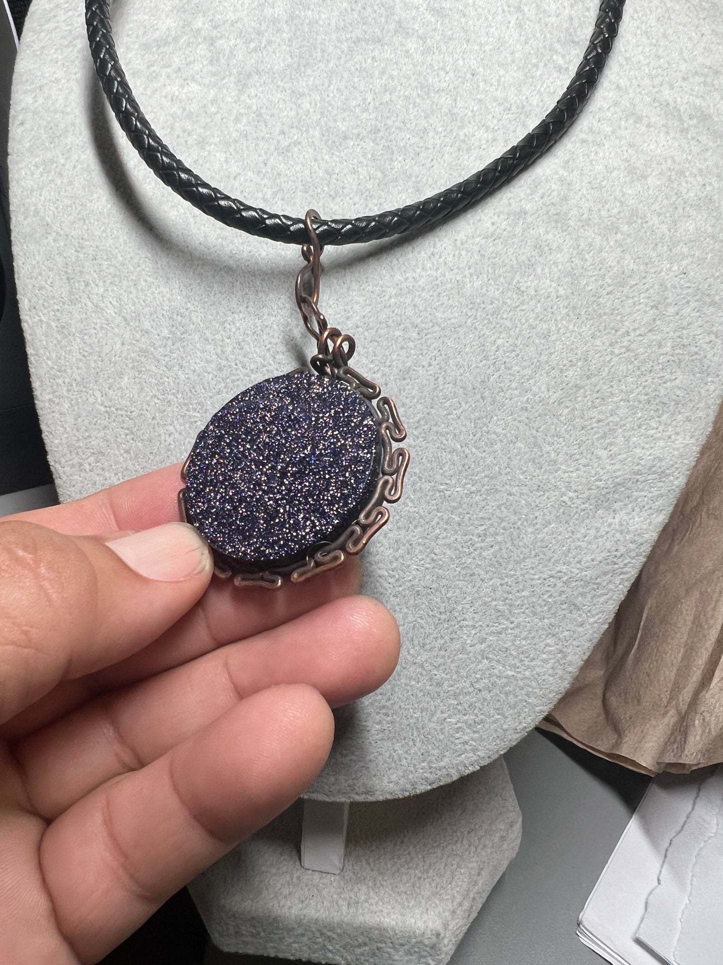 Blue Sparkles Aventurine Stone Kukulkan Quetzalcoatl Mexican Dragon Aztec Mexica Maya, 1.75", leather rope necklace, 20" Mexico (#16)