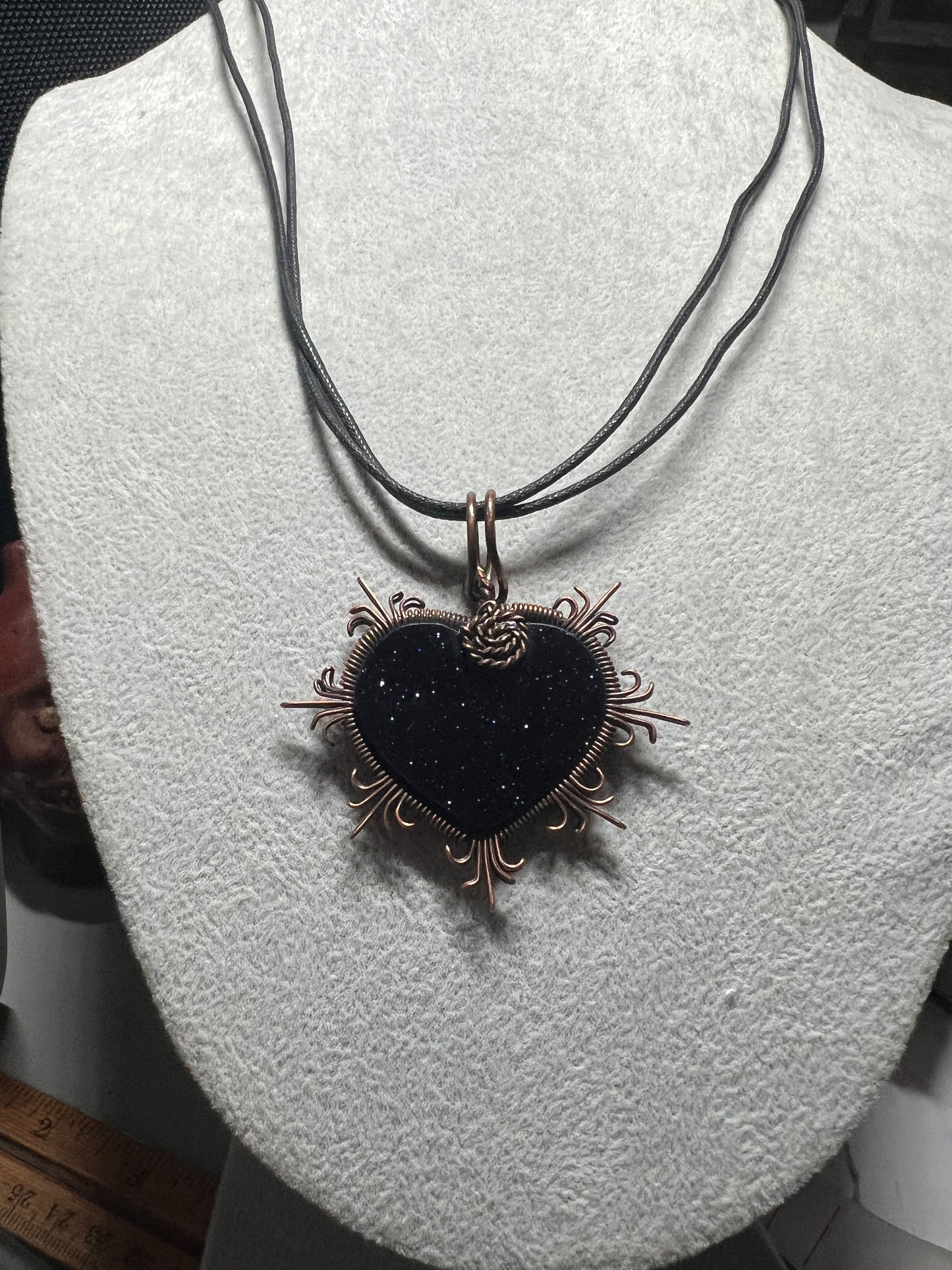 Blue Sparkles Corazon Blue Aventurine Stone Azul Heart Aztec Mexica Maya, 1.75", adjustable, 2" Mexico (#16)