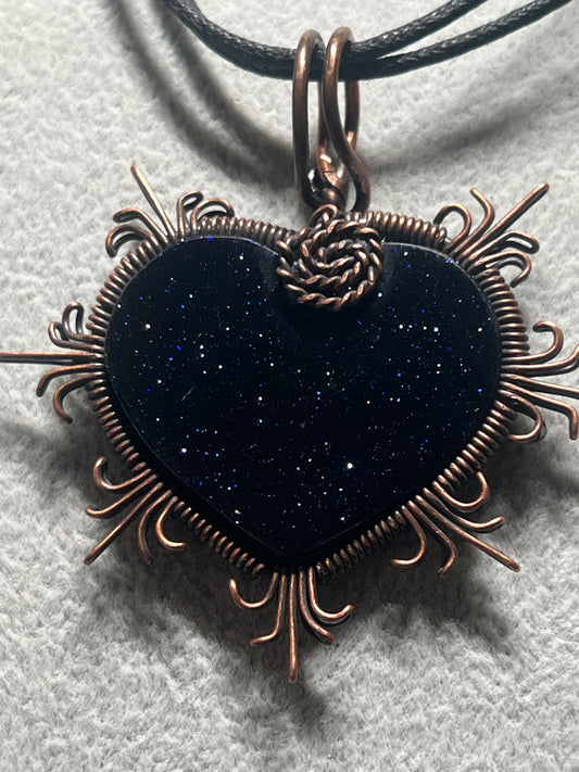Blue Sparkles Corazon Blue Aventurine Stone Azul Heart Aztec Mexica Maya, 1.75", adjustable, 2" Mexico (#16)