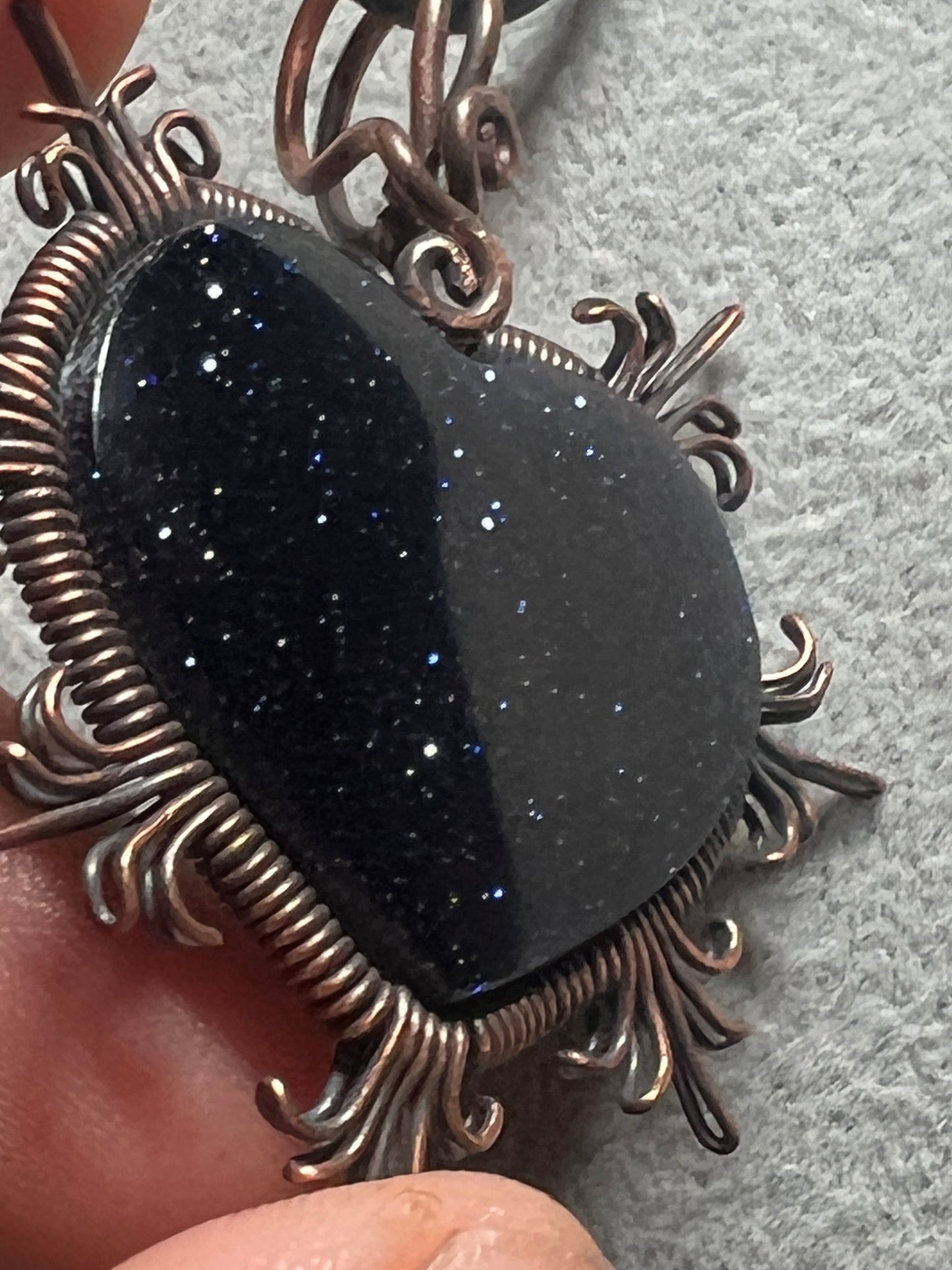 Blue Sparkles Corazon Blue Aventurine Stone Azul Heart Aztec Mexica Maya, 1.75", adjustable, 2" Mexico (#16)