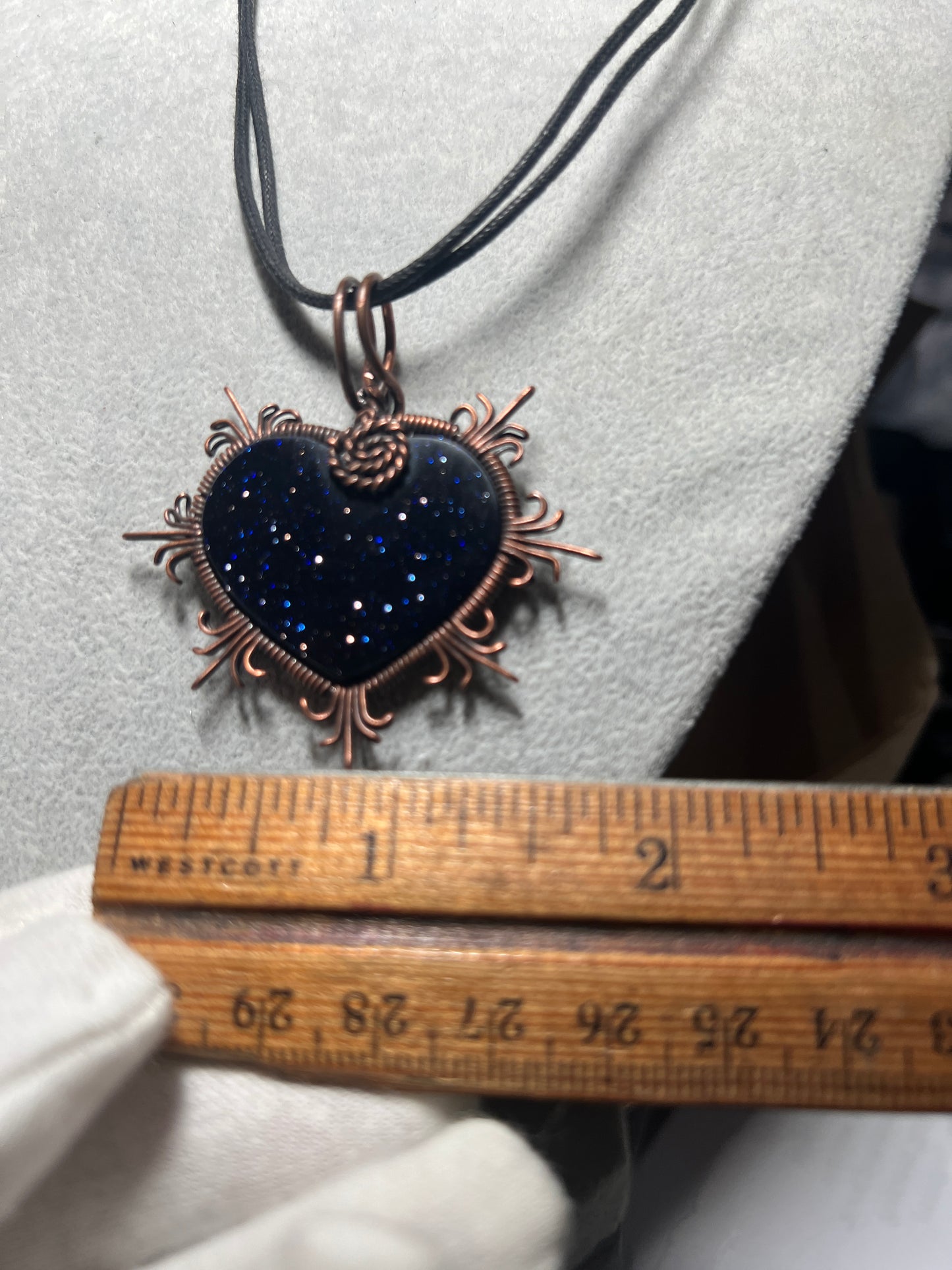 Blue Sparkles Corazon Blue Aventurine Stone Azul Heart Aztec Mexica Maya, 1.75", adjustable, 2" Mexico (#16)