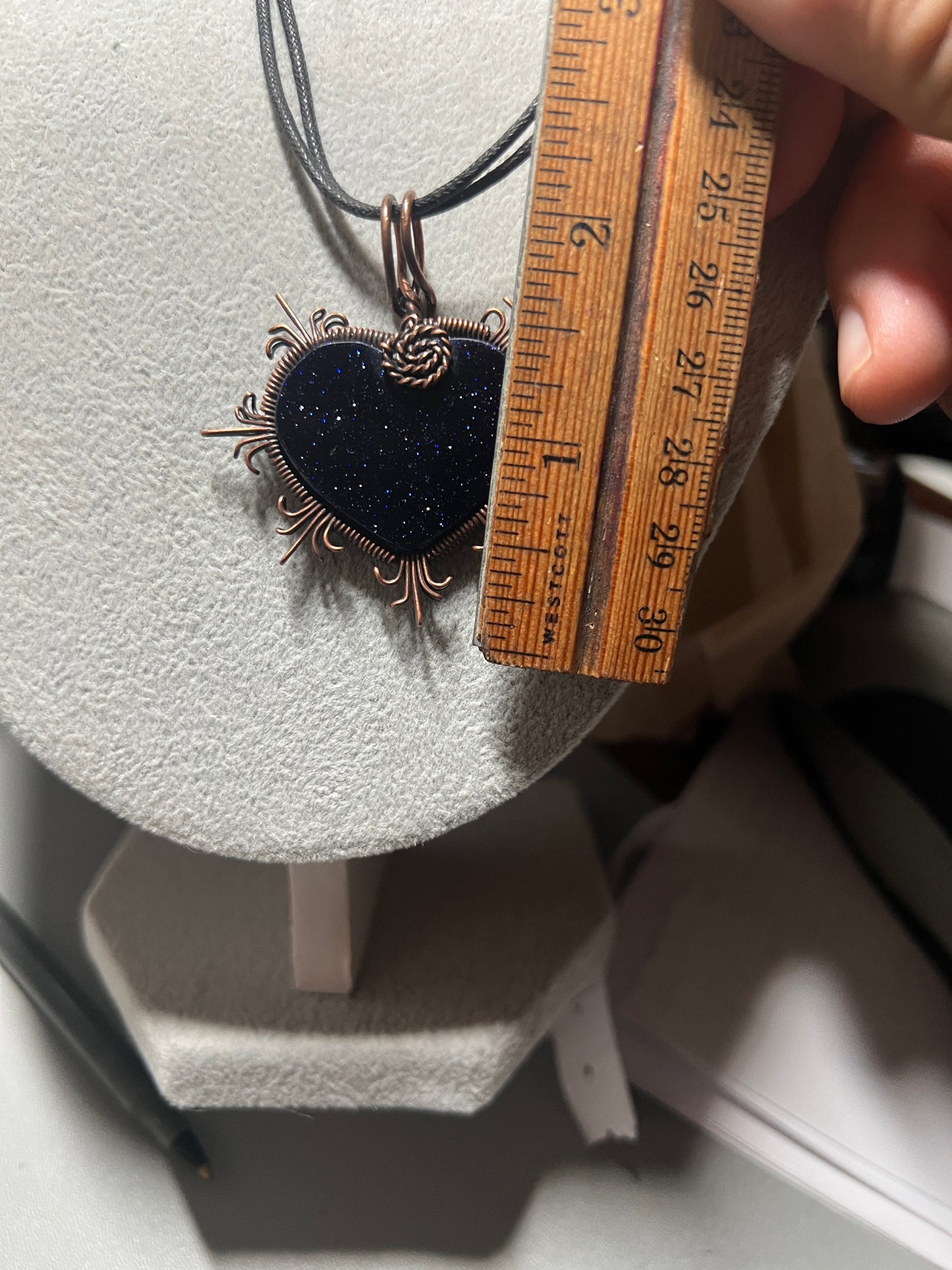 Blue Sparkles Corazon Blue Aventurine Stone Azul Heart Aztec Mexica Maya, 1.75", adjustable, 2" Mexico (#16)