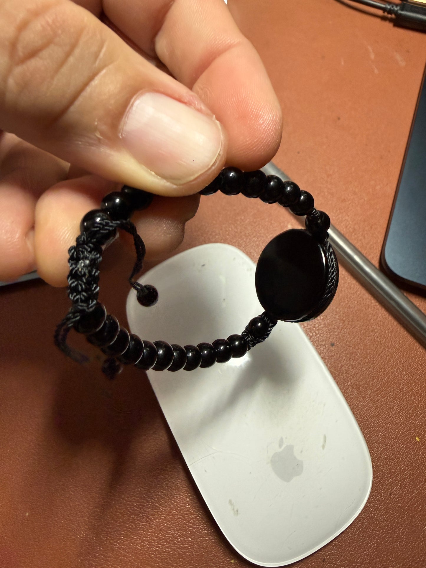 Day of the Dead, Wave Greka, Obsidian Pendant, Bracelet, Mexico #38