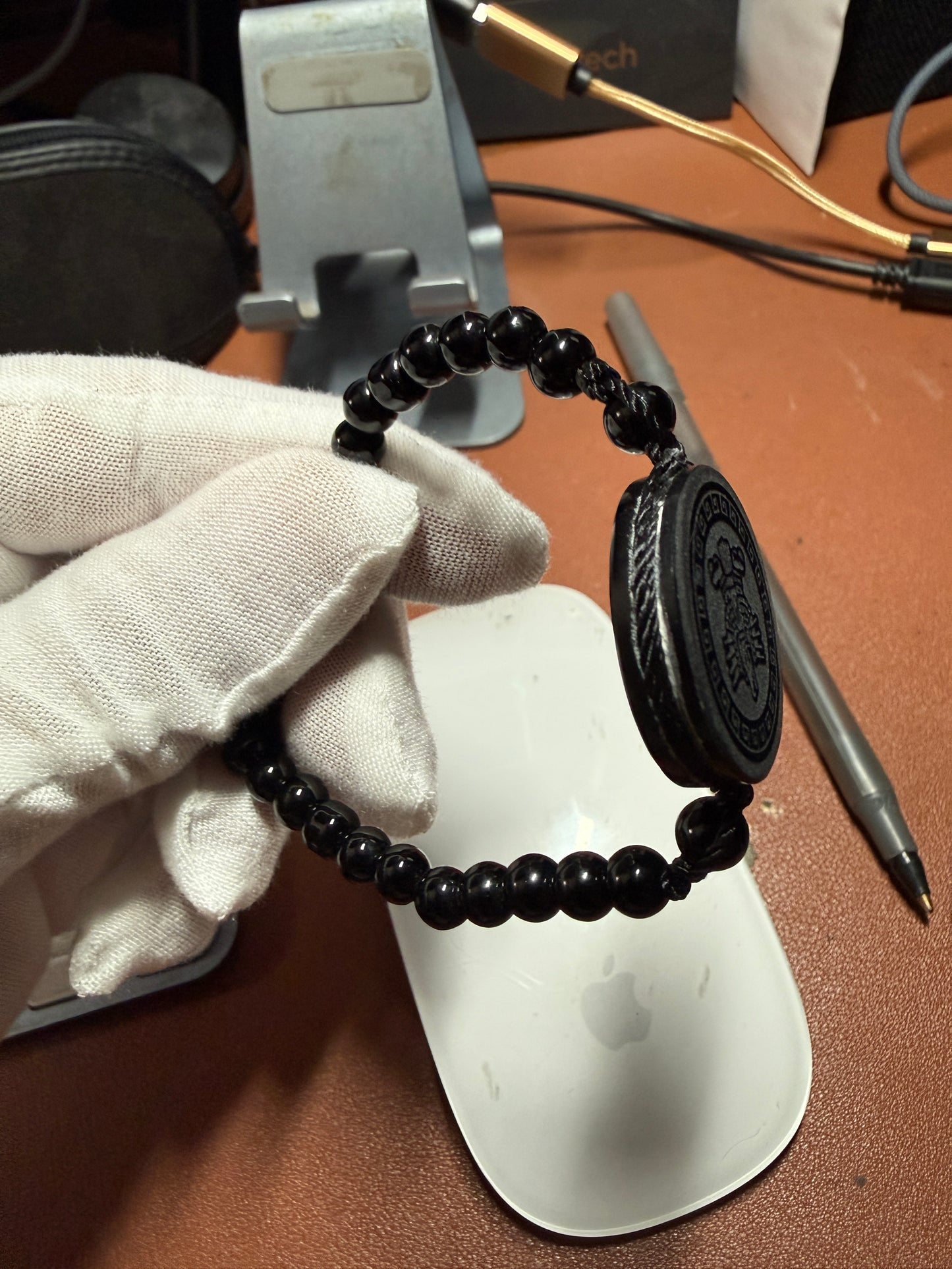 Cuauhtemoc Descending Eagle Obsidian Pendant, Aztec Bracelet, Mexico #39