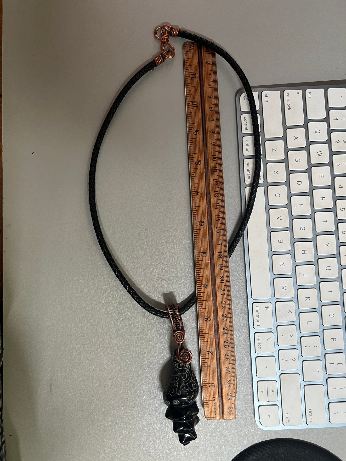 Black Obsidian Carved Conch Sea Shell Necklace, Kukulkan Mayan Necklace 22" Maya, Aztec, Mexica #16