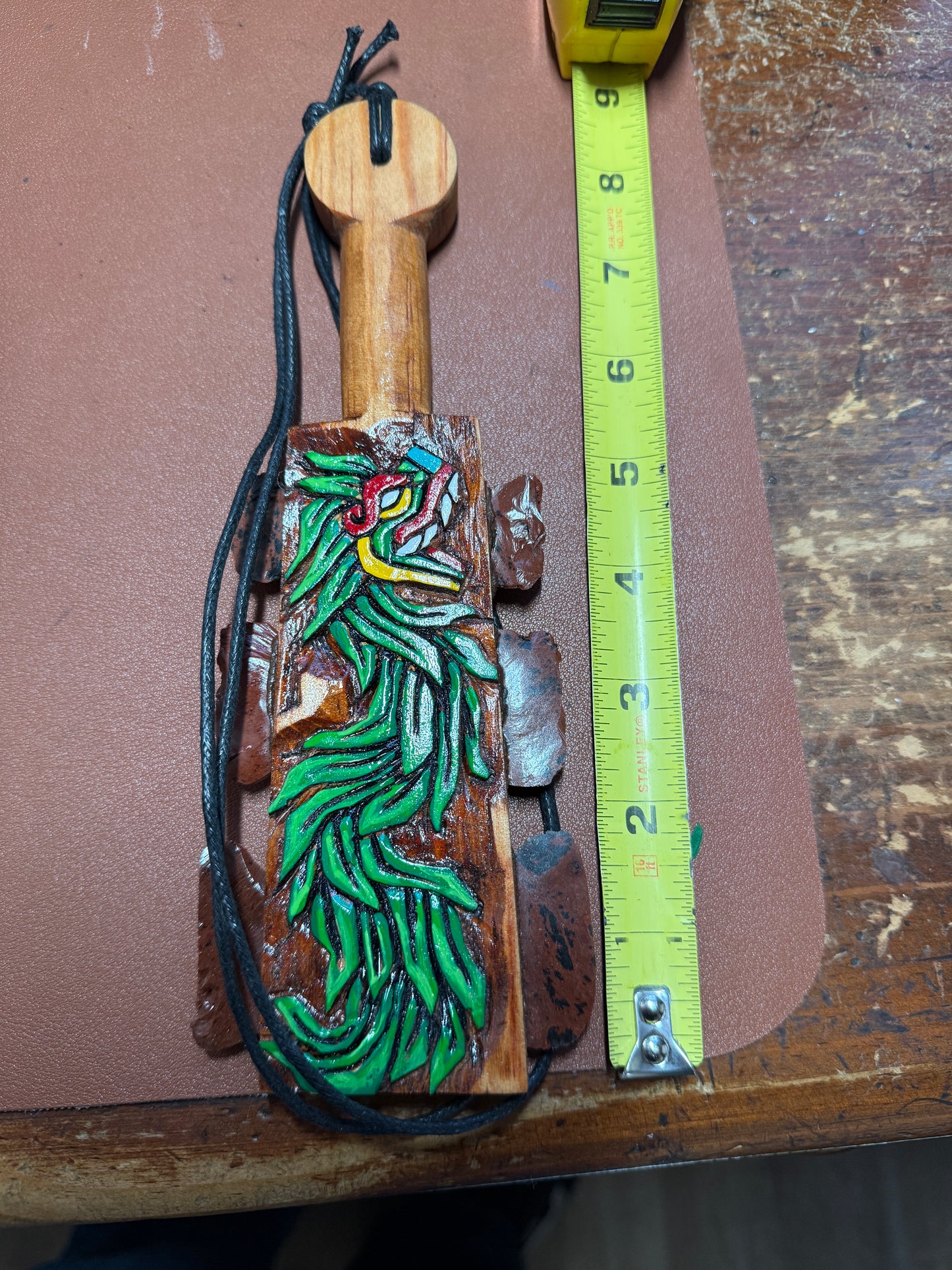 Macuahuitl Necklace, Aztec, KUKULKAN, QUETZALCOATL, Mahogany Obsidian Blades, Hangable Art handmade 8.25"