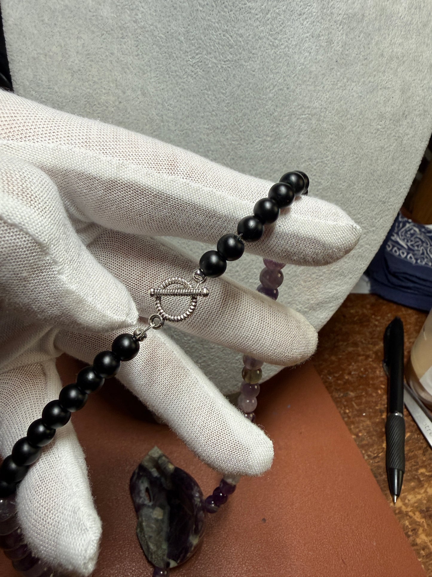 Mexican Amethyst Crystal Skull Necklace, Aztec, Mayan, Mictlantecuhtli 18" (#H)