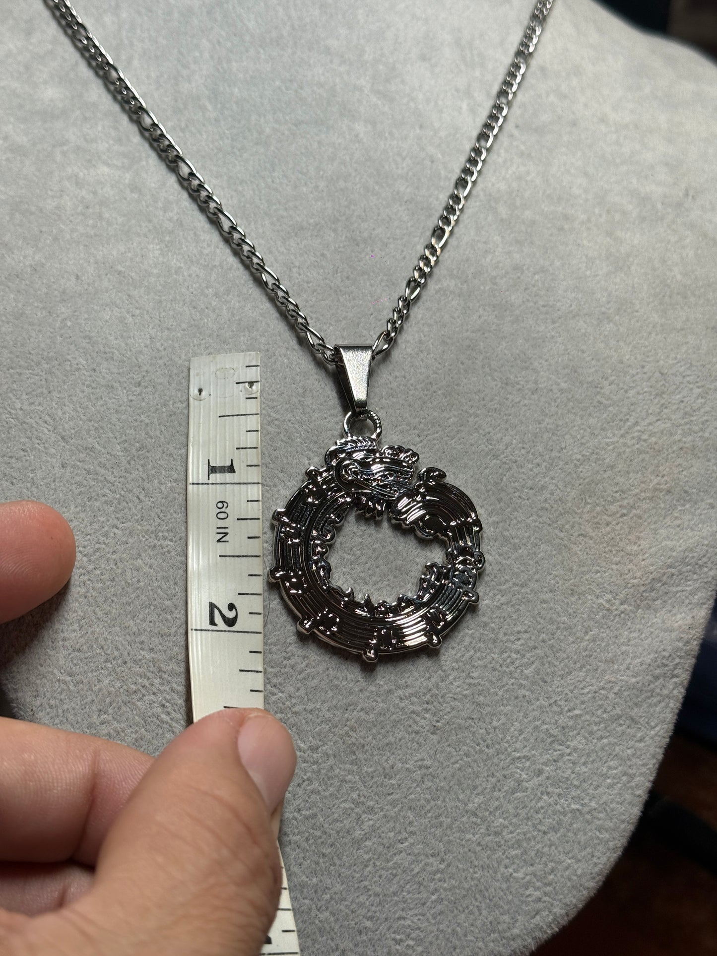 Aztec Quetzalcoatl Mayan Kukulkan Dragon Necklace, Silver Tone Metal, Mexican #H