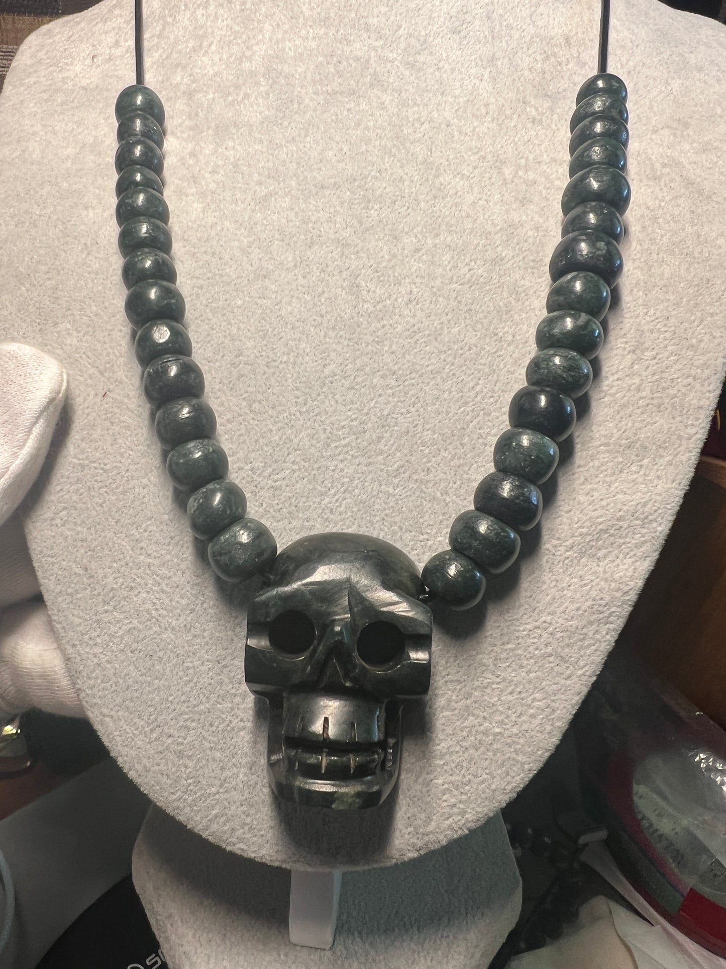 Mictlantecuhtli Skull Jade Necklace from Mexica Indigenous Indians, Mexico, Mexican, Aztec, Azteca, Death (#17)