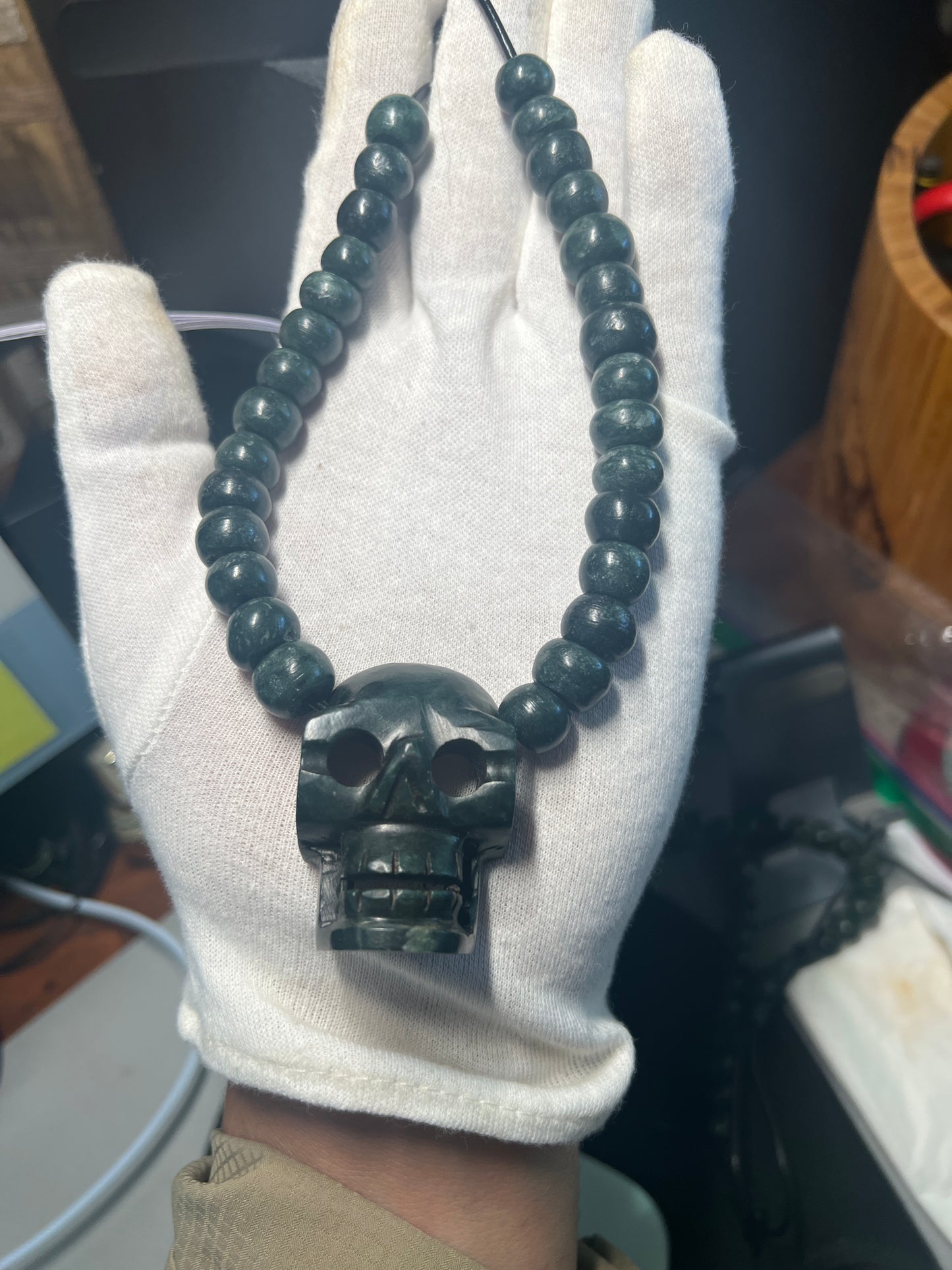 Mictlantecuhtli Skull Jade Necklace from Mexica Indigenous Indians, Mexico, Mexican, Aztec, Azteca, Death (#17)