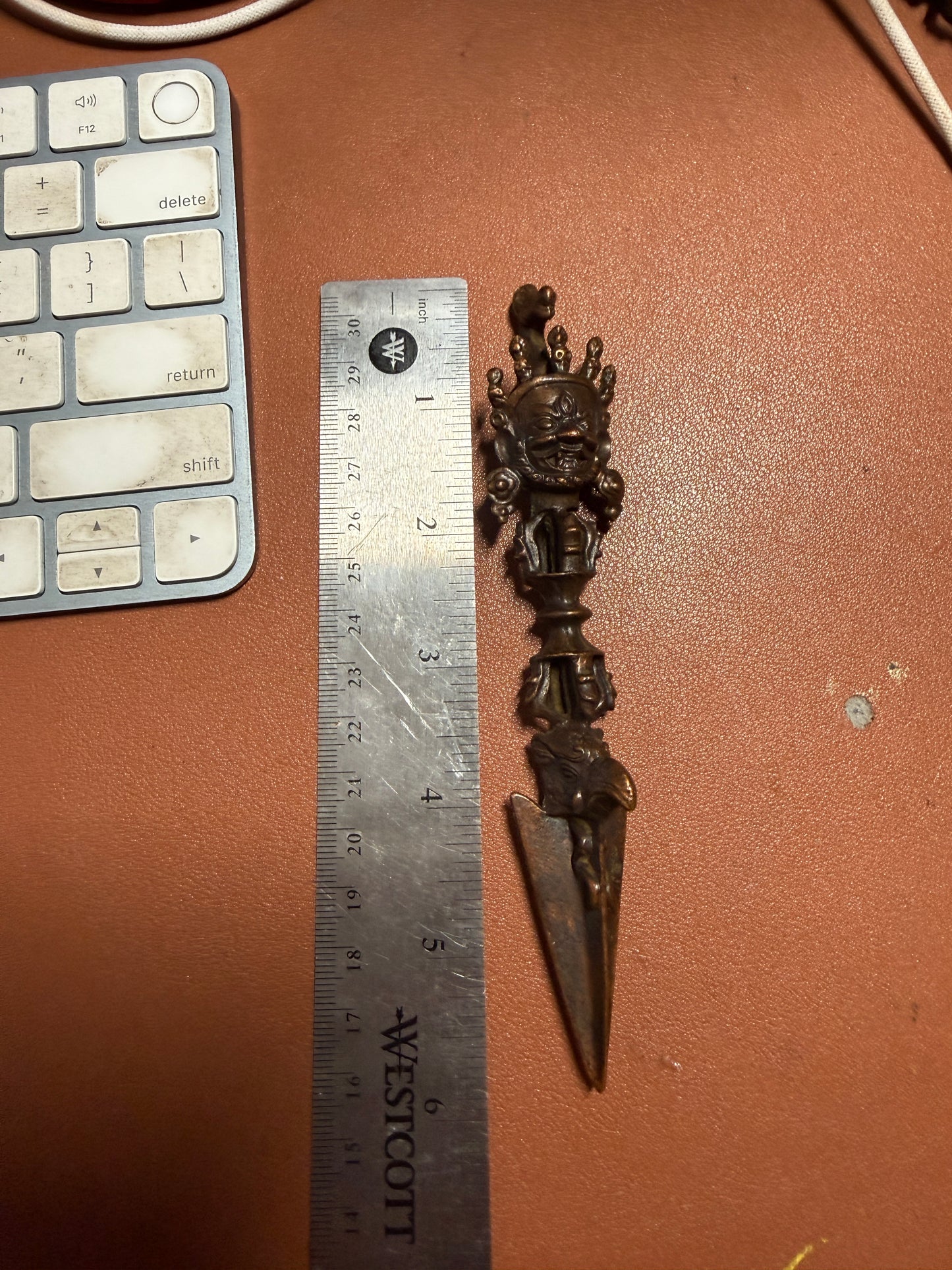 Tibet Tantra Bronze Buddha Head Vajra Dorje Phurpa Dagger Talisman Devil #20