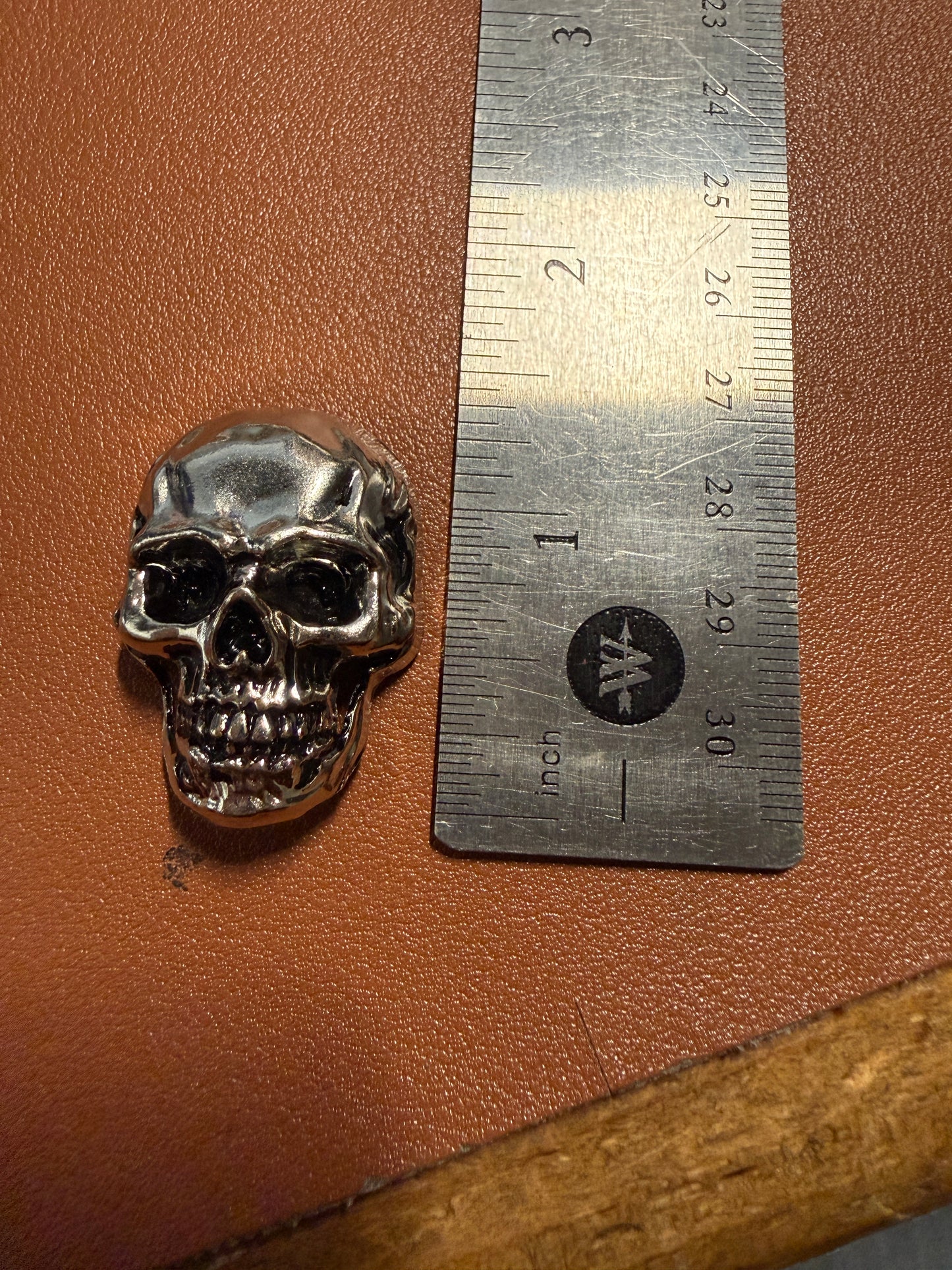 Large Metal Alloy Chrome Skull Head Screw Back Rivet, Biker Pin #12