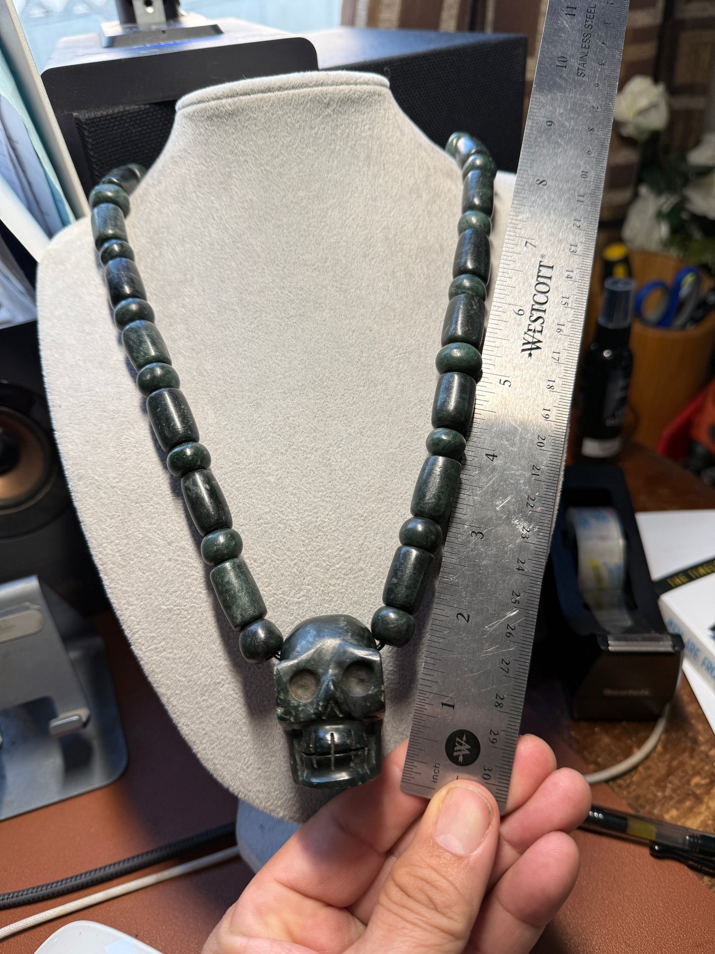 Mictlantecuhtli Full Skull Jade Necklace from Mexica Indigenous Indians, Mexico, Mexican, Aztec, Azteca, Death (#18)