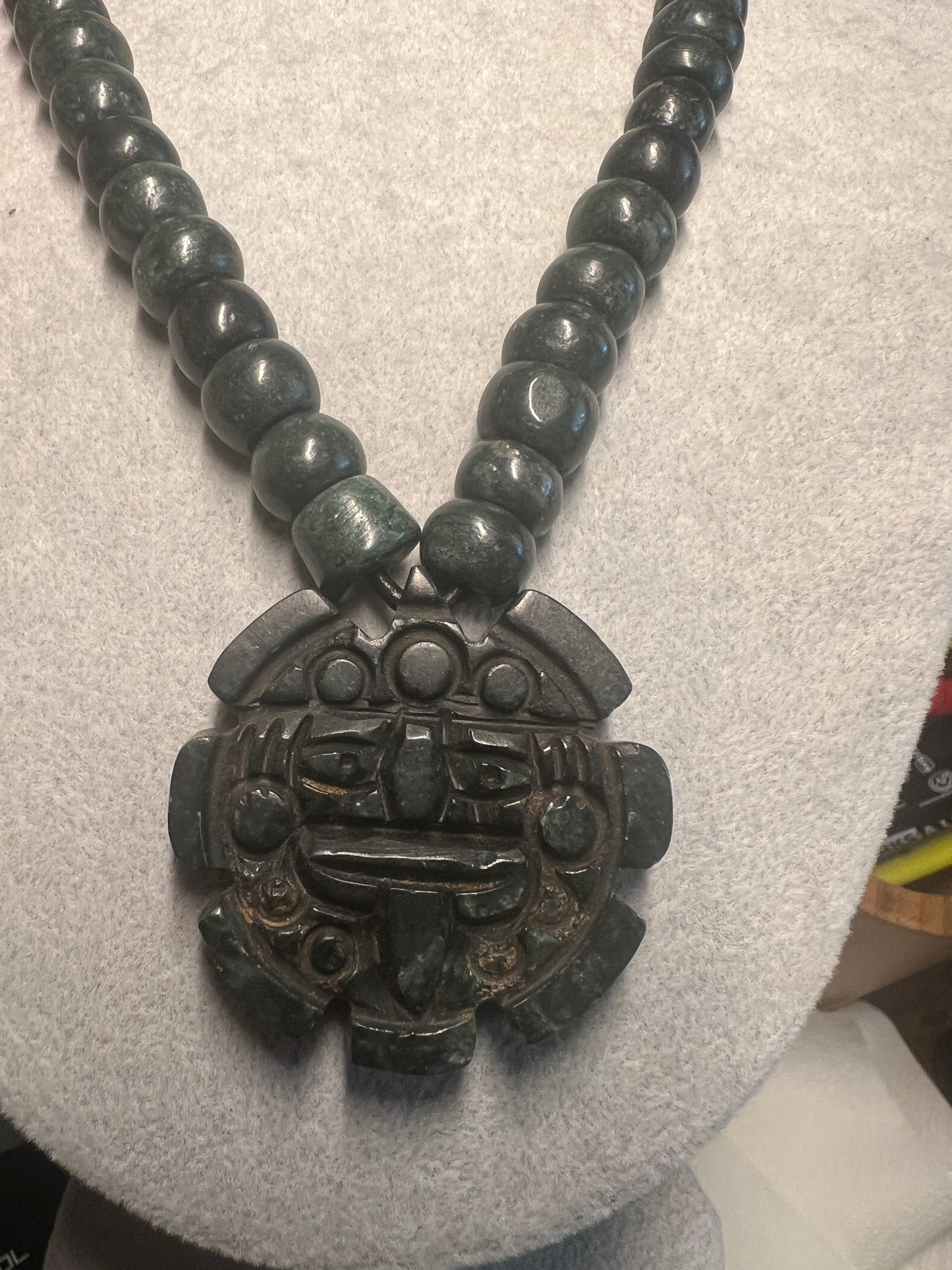 Jade Aztec Tonatiuh Sun Face Necklace, Hand Made, jade Beads, Mexica Ancient Mexican (#17)