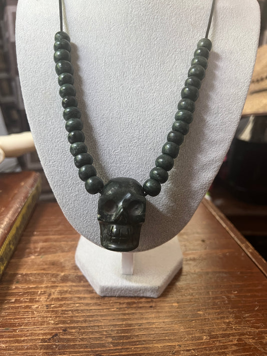 Mictlantecuhtli Full Skull Jade Necklace from Mexica Indigenous Indians, Mexico, Mexican, Aztec, Azteca, Death (#18)