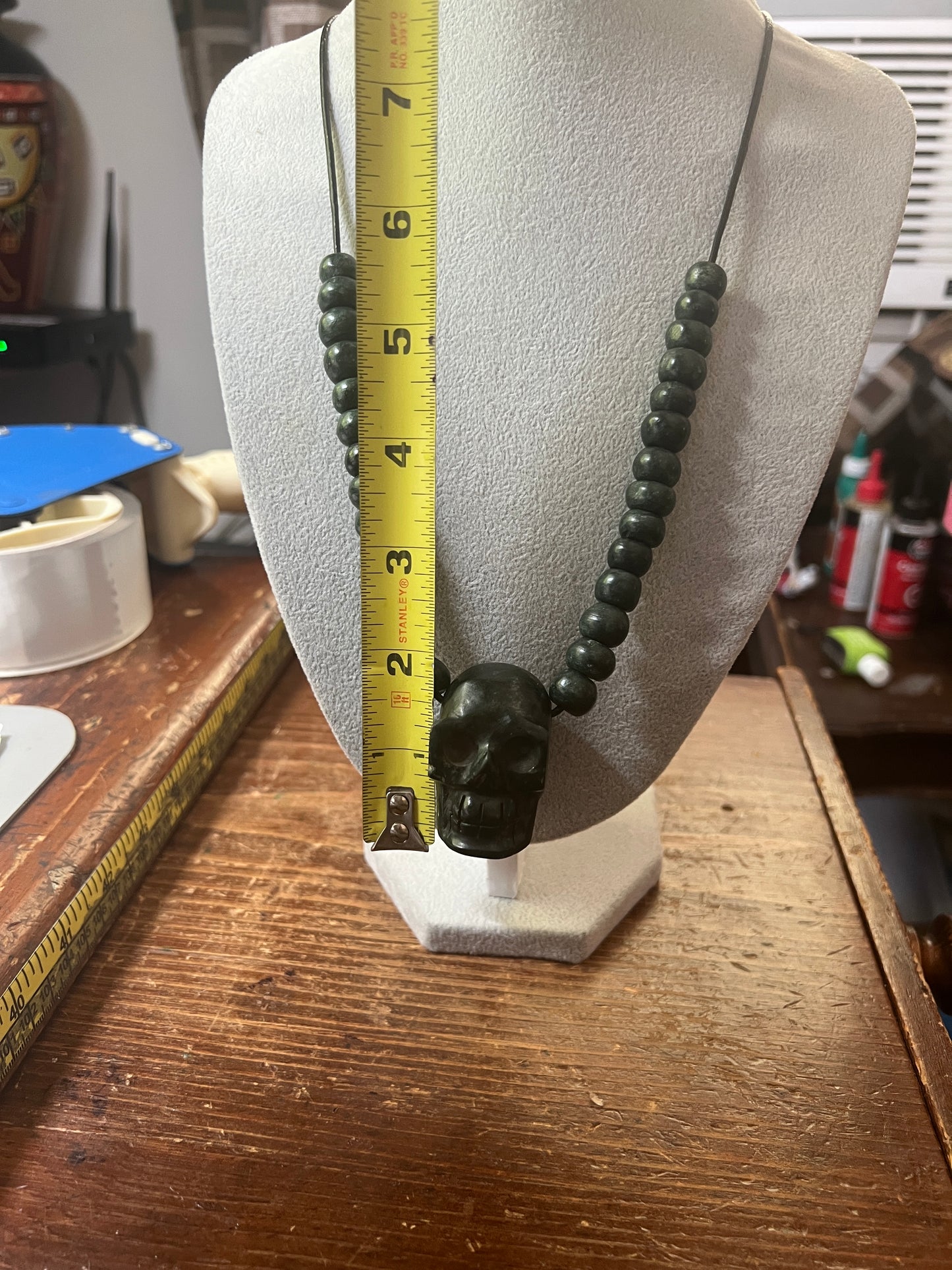 Mictlantecuhtli Full Skull Jade Necklace from Mexica Indigenous Indians, Mexico, Mexican, Aztec, Azteca, Death (#18)