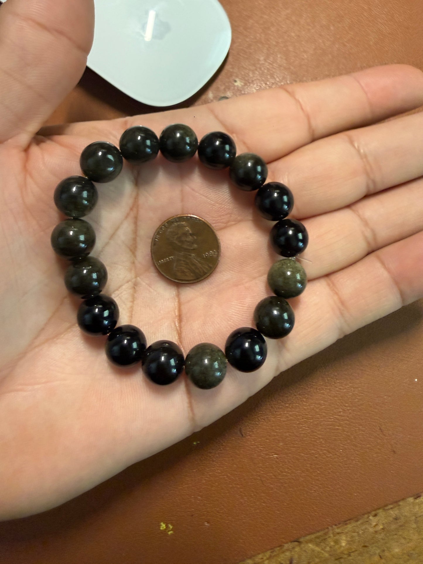 Black Golden Obsidian Beaded Bracelet Women Handmade Natural 7"x10.5mm (#12)