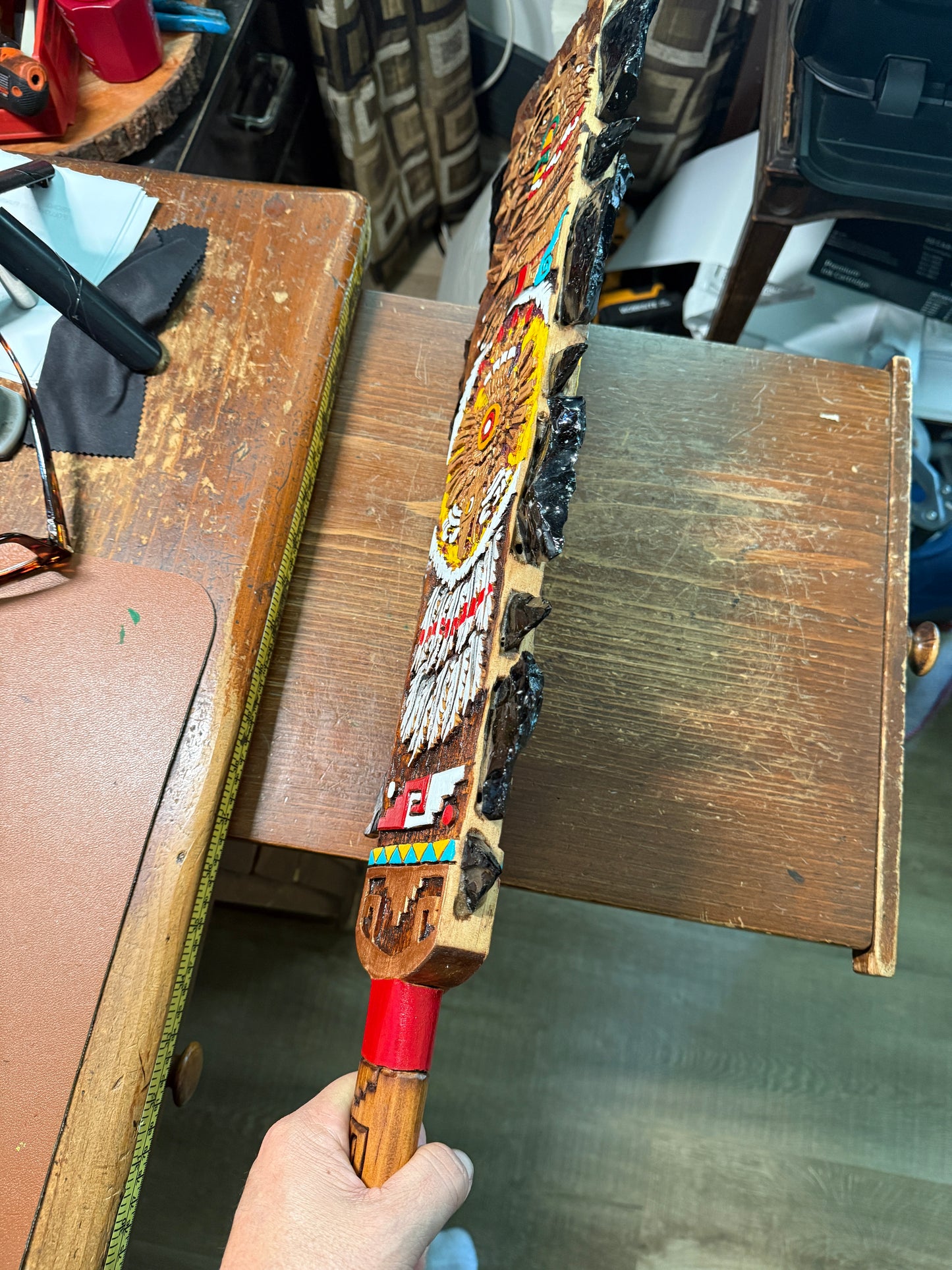 Large Aztec Macuahuitl Cuauhtemoc Descending Eagle, Sword Club 31.5"