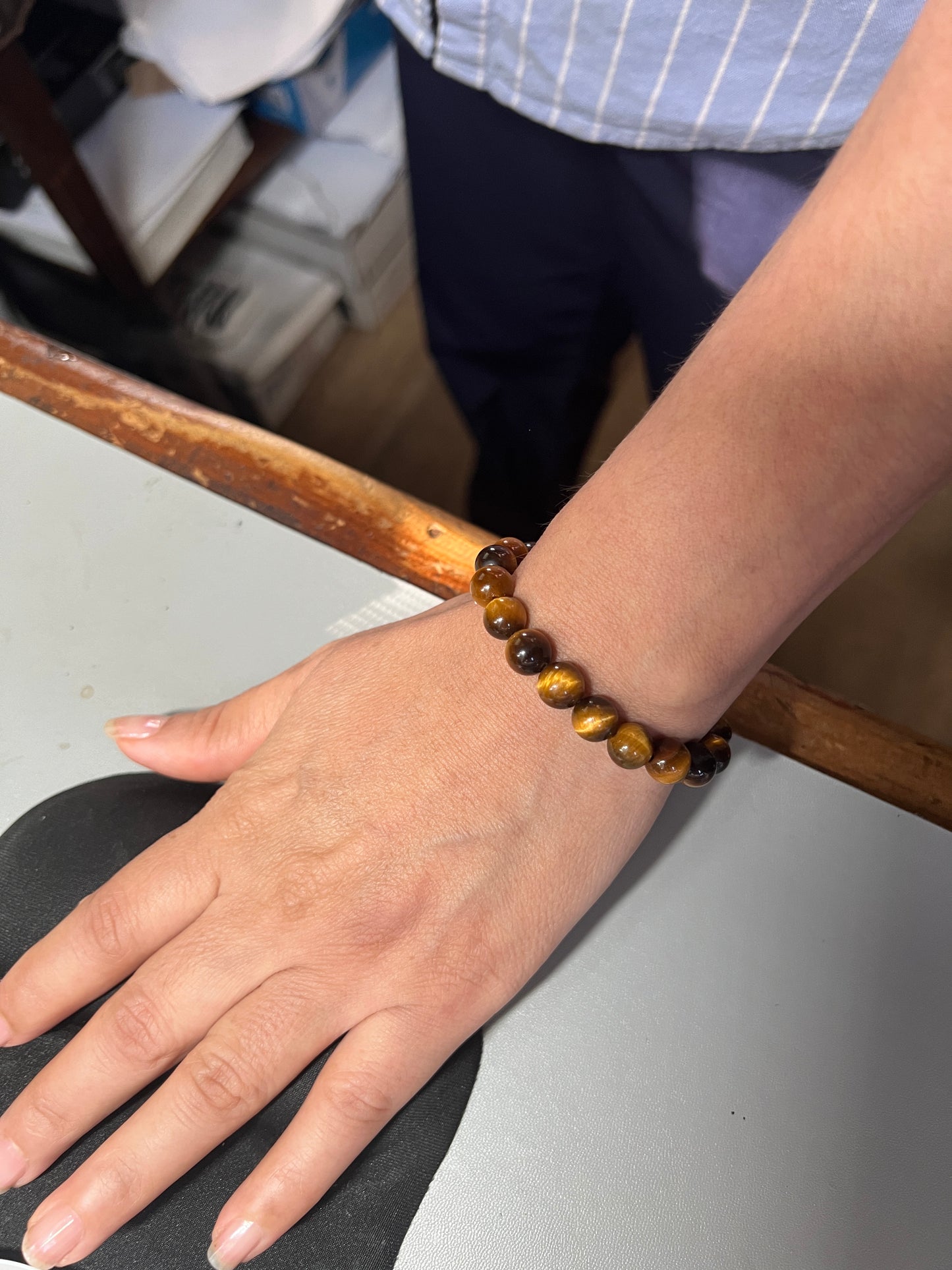 Tiger Eye Bracelet Women Girls Handmade Natural Stone Tiger Mexican Aztec, 5 1/2 x 8mm #7