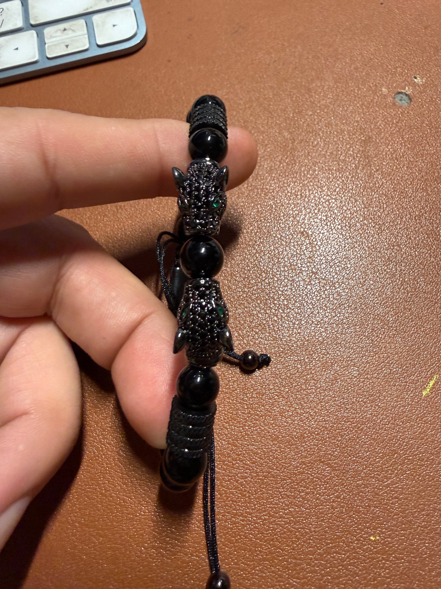 Kissing Mayan Jaguars Obsidian Stone Beads Bracelet Bracelets Men or Women (#14)