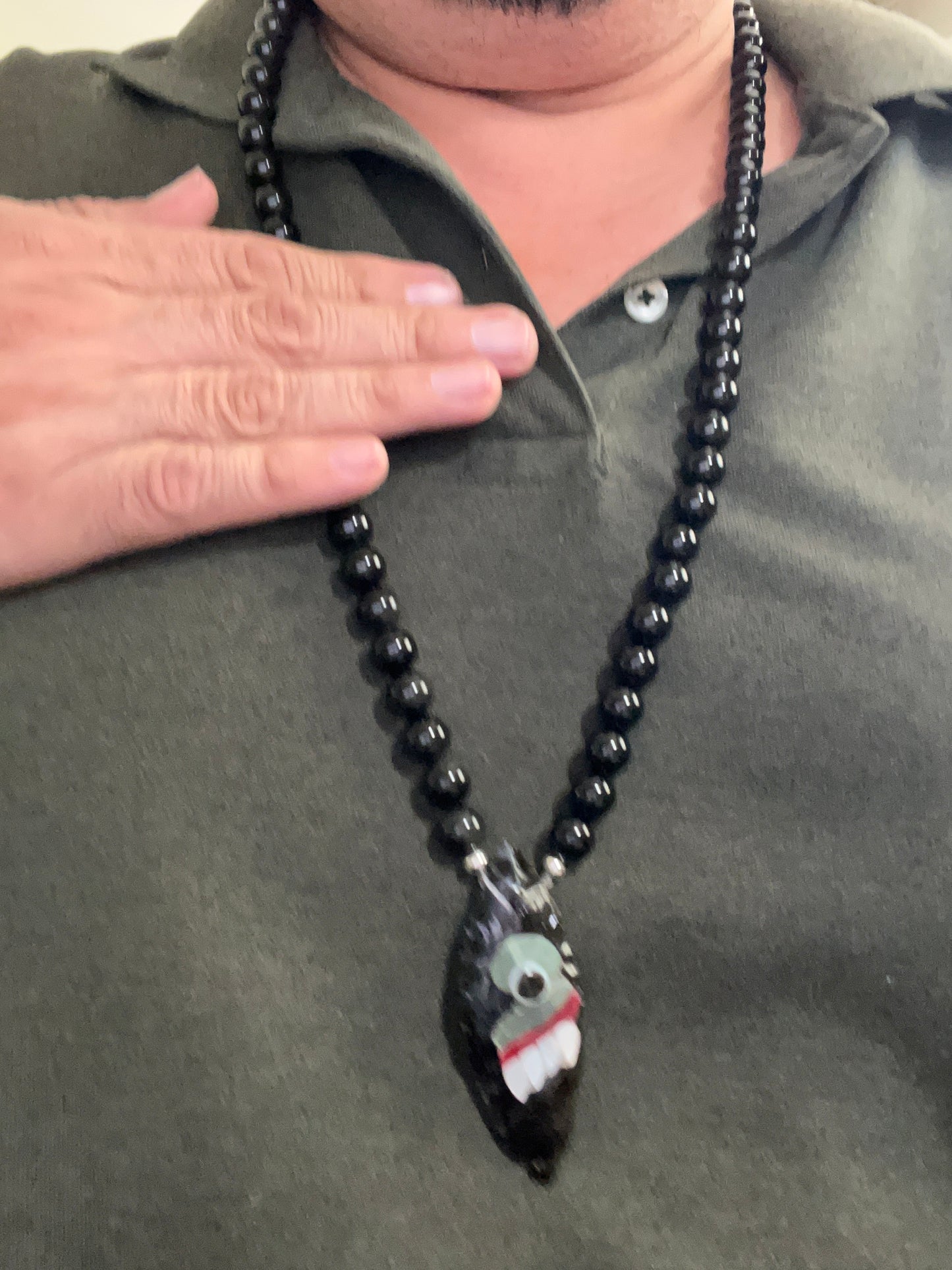 Jade Eyes Tecpatl Aztec Obsidian Pendant Flint Knife, Obsidian Beaded Necklace, Symbol for Sorcery, Shape Shifting Sterling Silver pendants, Mexico (#12)