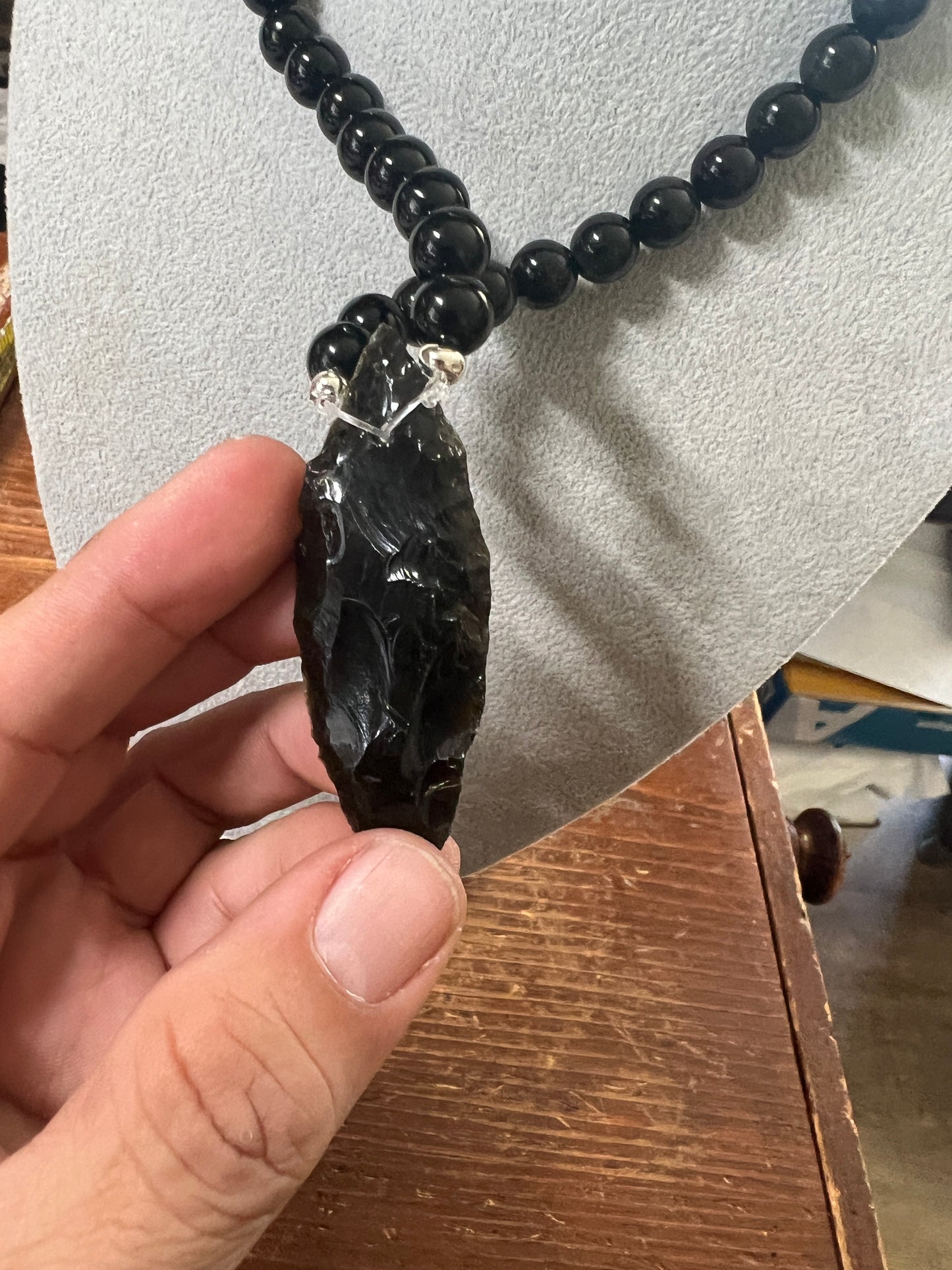 Jade Eyes Tecpatl Aztec Obsidian Pendant Flint Knife, Obsidian Beaded Necklace, Symbol for Sorcery, Shape Shifting Sterling Silver pendants, Mexico (#12)