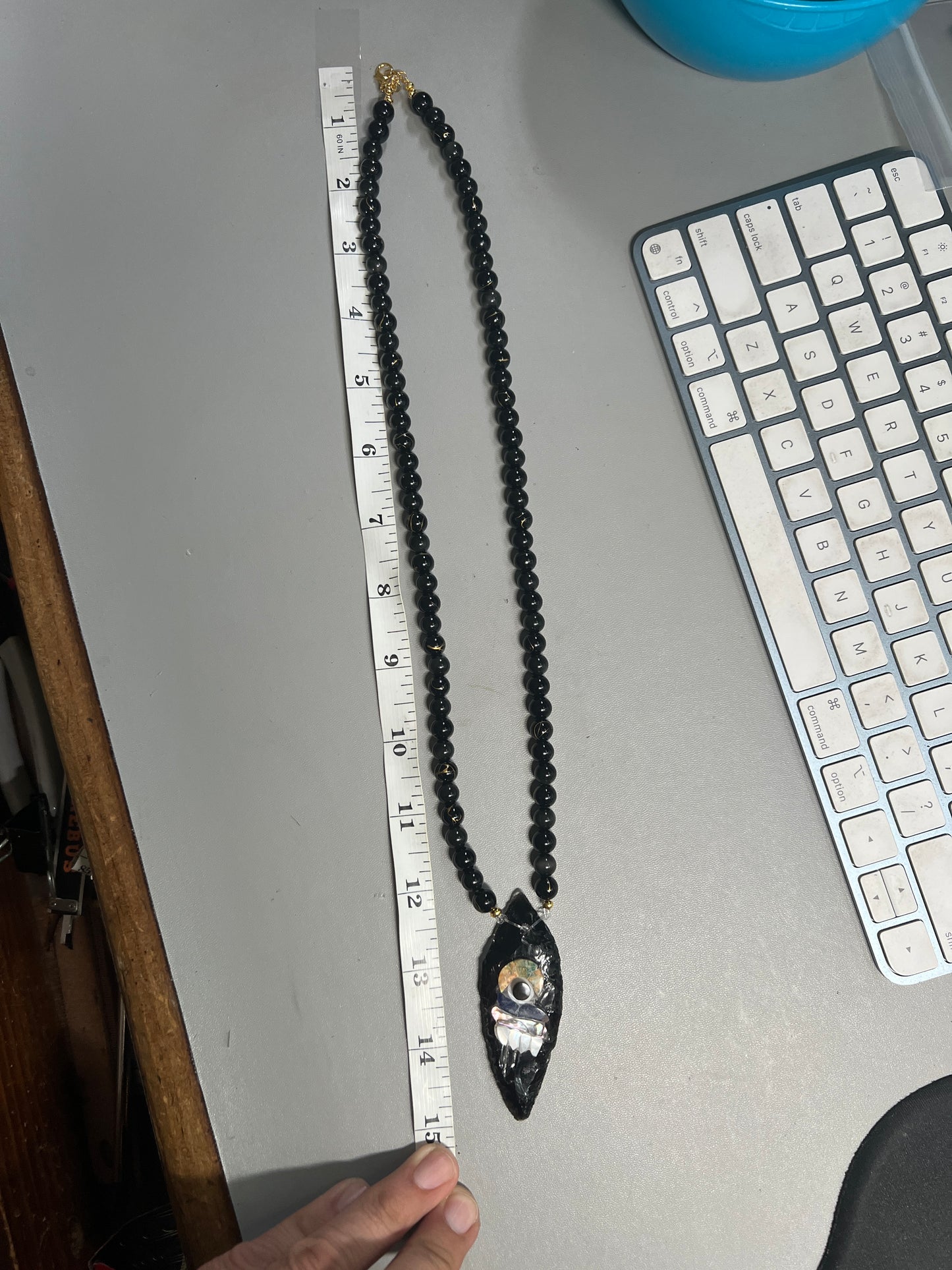 Parakeet Eyes Tecpatl Aztec Obsidian Pendant Flint Knife, Gold Stripe Obsidian Beaded Necklace, Symbol for Sorcery, Shape Shifting Sterling Silver pendants, Mexico (#12)