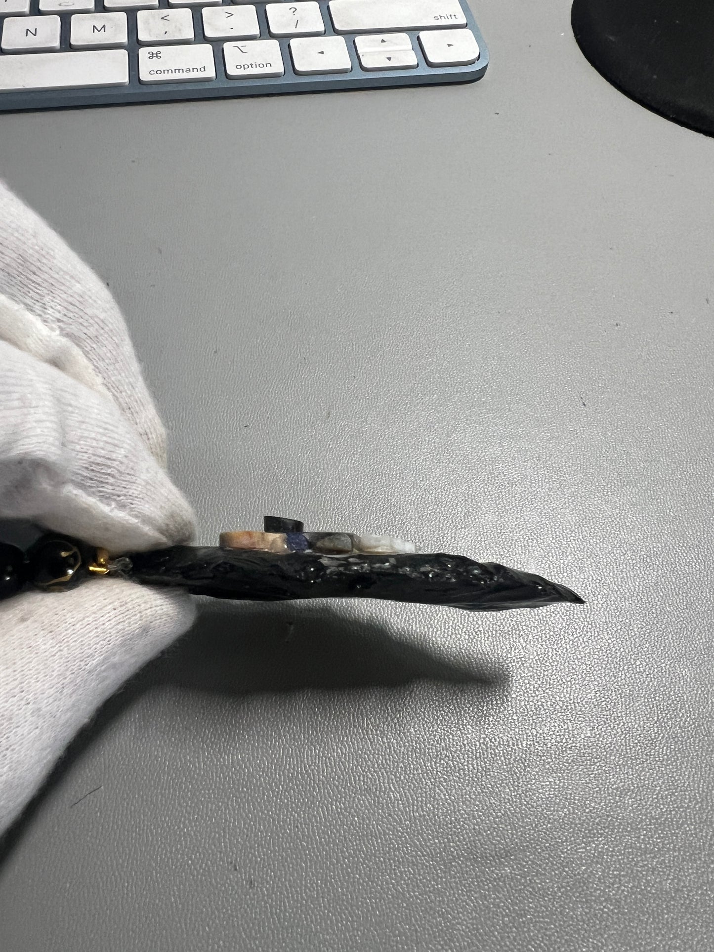 Parakeet Eyes Tecpatl Aztec Obsidian Pendant Flint Knife, Gold Stripe Obsidian Beaded Necklace, Symbol for Sorcery, Shape Shifting Sterling Silver pendants, Mexico (#12)