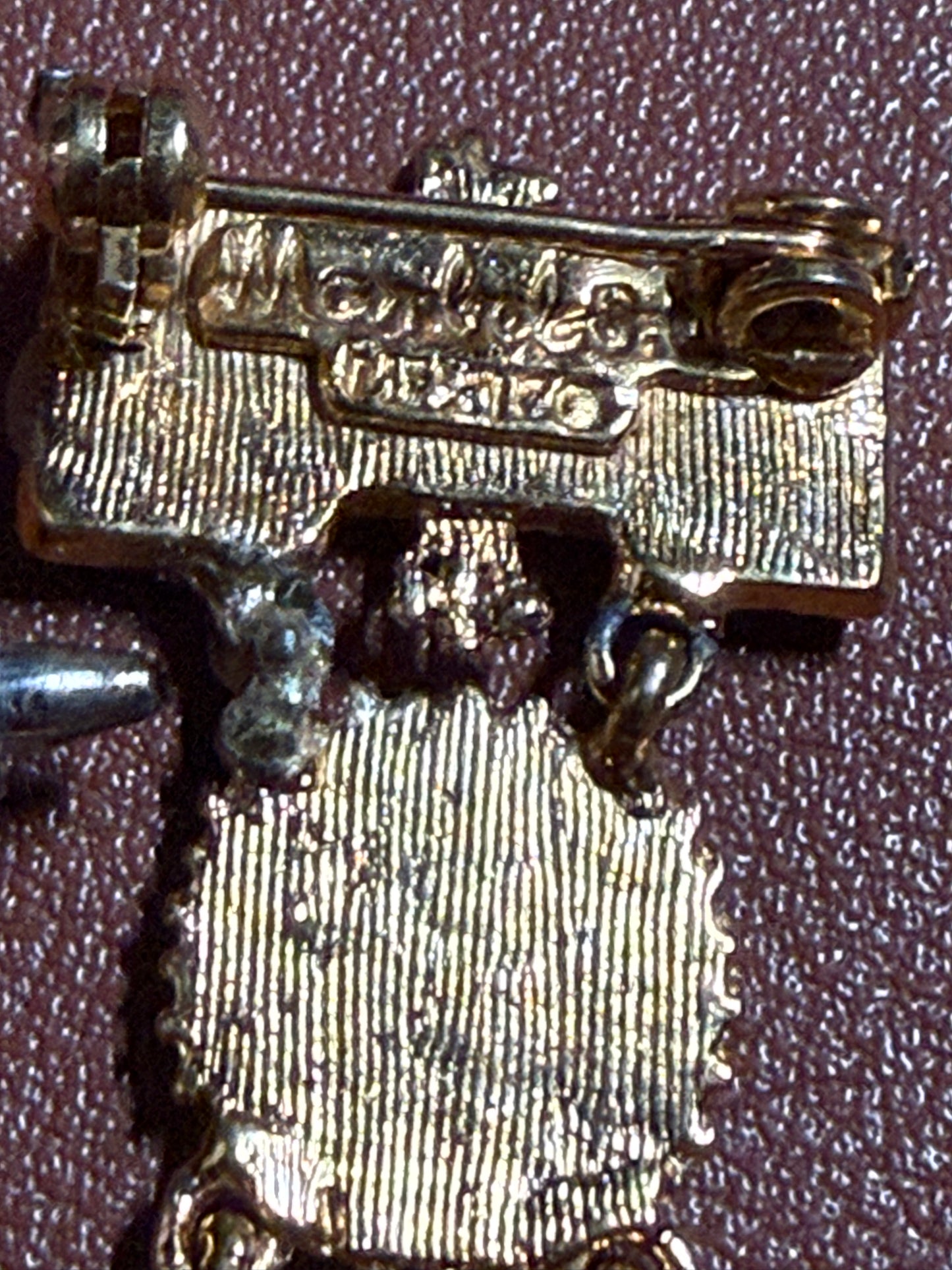 Excellent Rare Vintage Aztec Gold Plated Alloy Pin Brooch, by Salvador Teran for Marbel SA Mexico 1950s REPAIRED (#H)