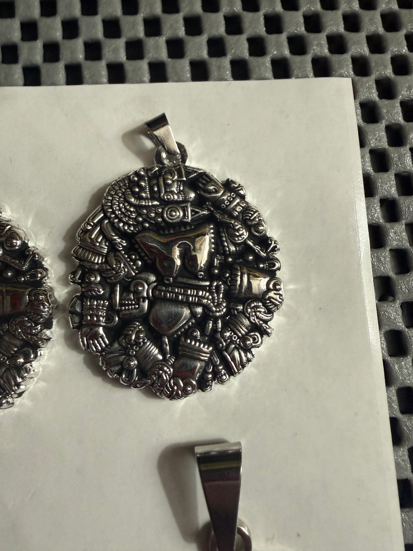 Coyolxauhqui Pendant, Antiqued Silver Tone, Aztec Moon Goddess, Metal Alloy #18